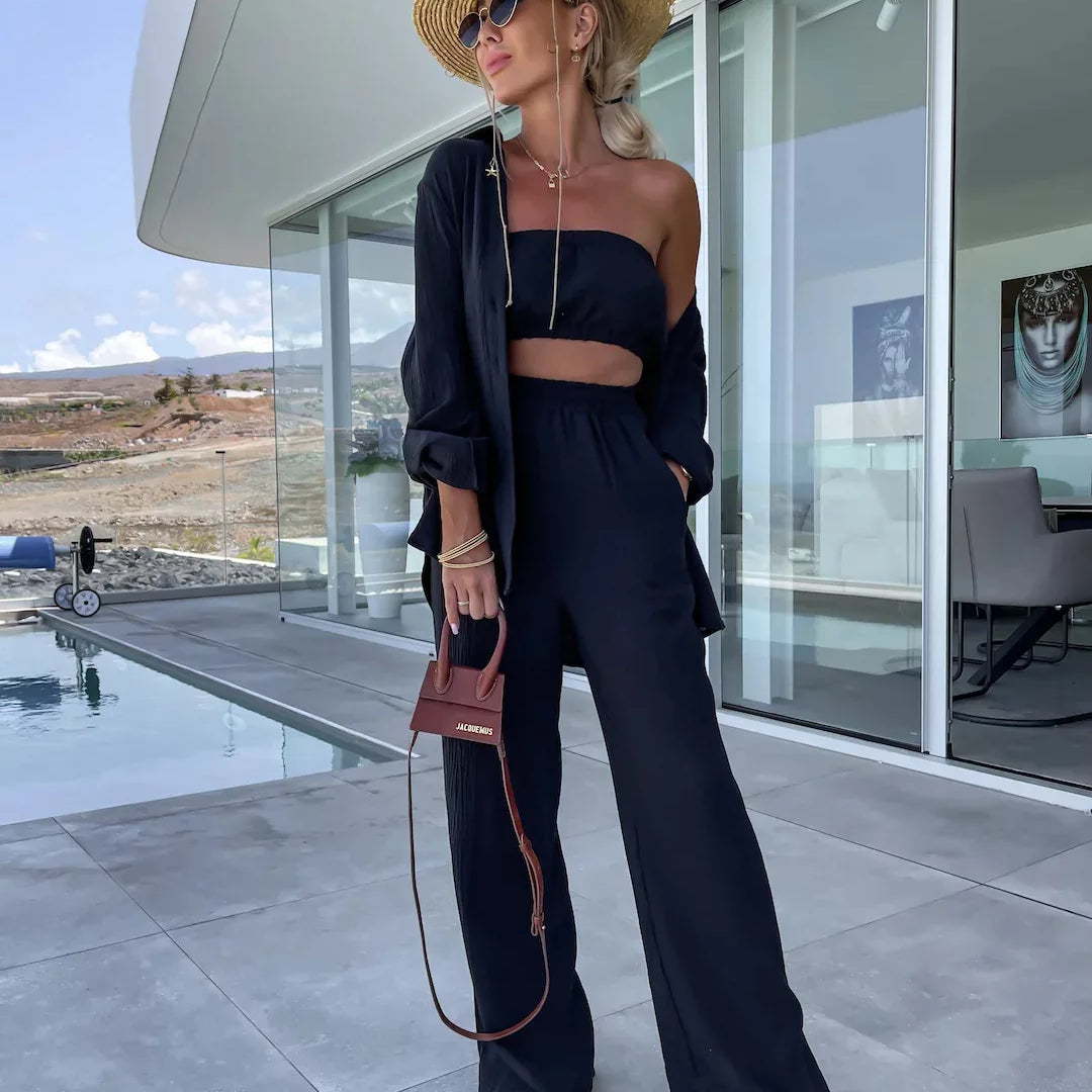 Solid Color Casual Loose Pants Sets For Women 2024 Elegant Autumn Women's Two Pieces Suit Full Trouser Set Female Outfit Clothes BK534-4