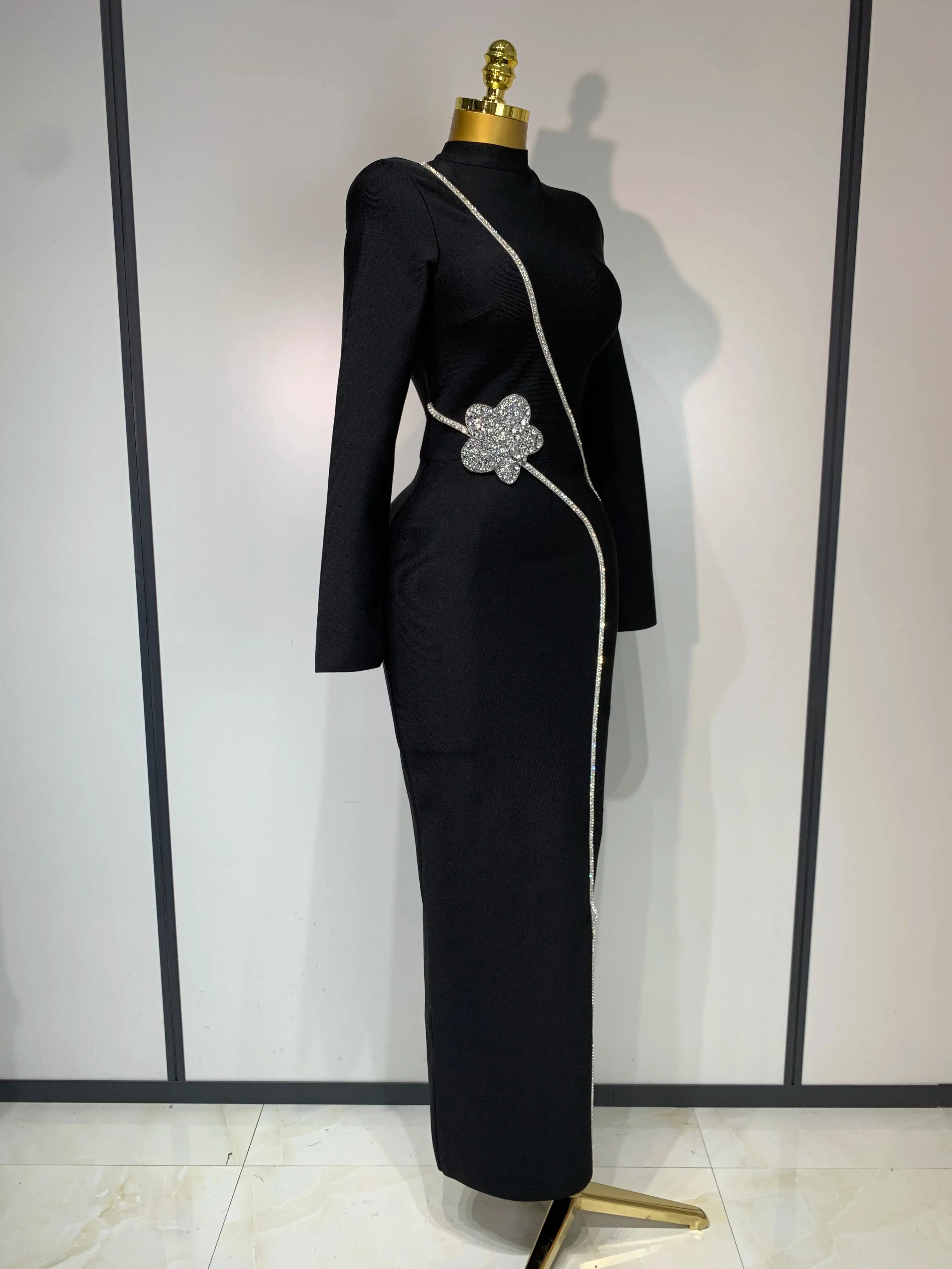 est Fashion Designer Party Dress Women's Formal Long Sleeve Diamonds Bodycon Bandage Dress Elegant Luxury Birthday Gown