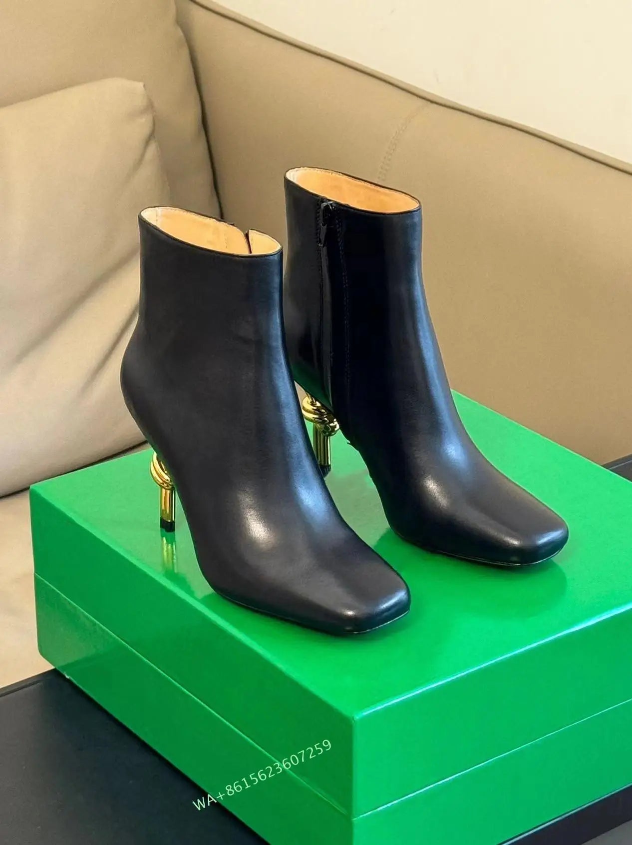 New Arrival Women Metal Knot Shaped Heel Boots High Heel Ankle Nude Boots Elegant Office Side Zip Square Toe Heels Boots