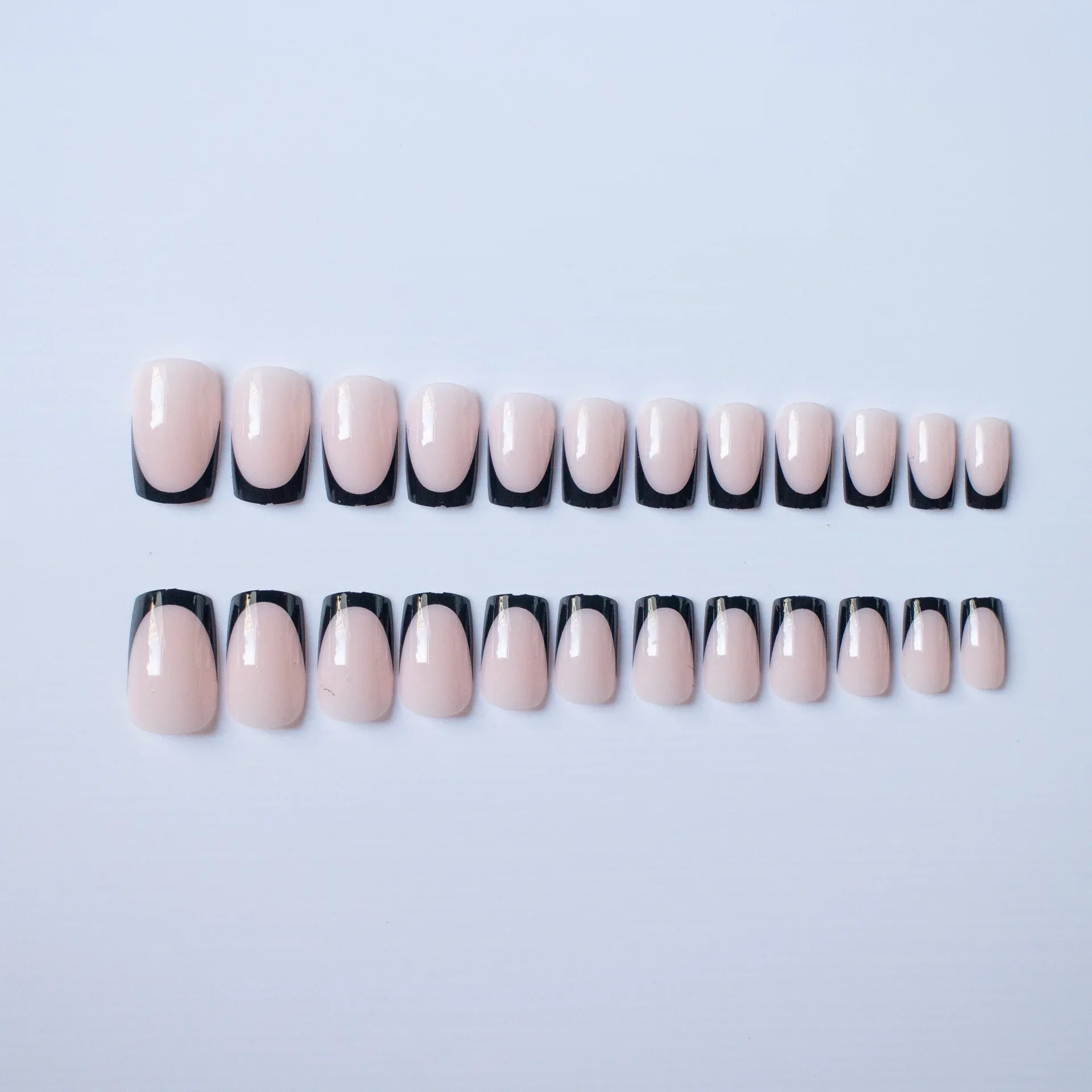 Spicy Girls Black French Fake Nails 24Pcs Short Square Press On Nails Y2K Bowknot/Dot Printed Full Cover Stick-on Nails Patches