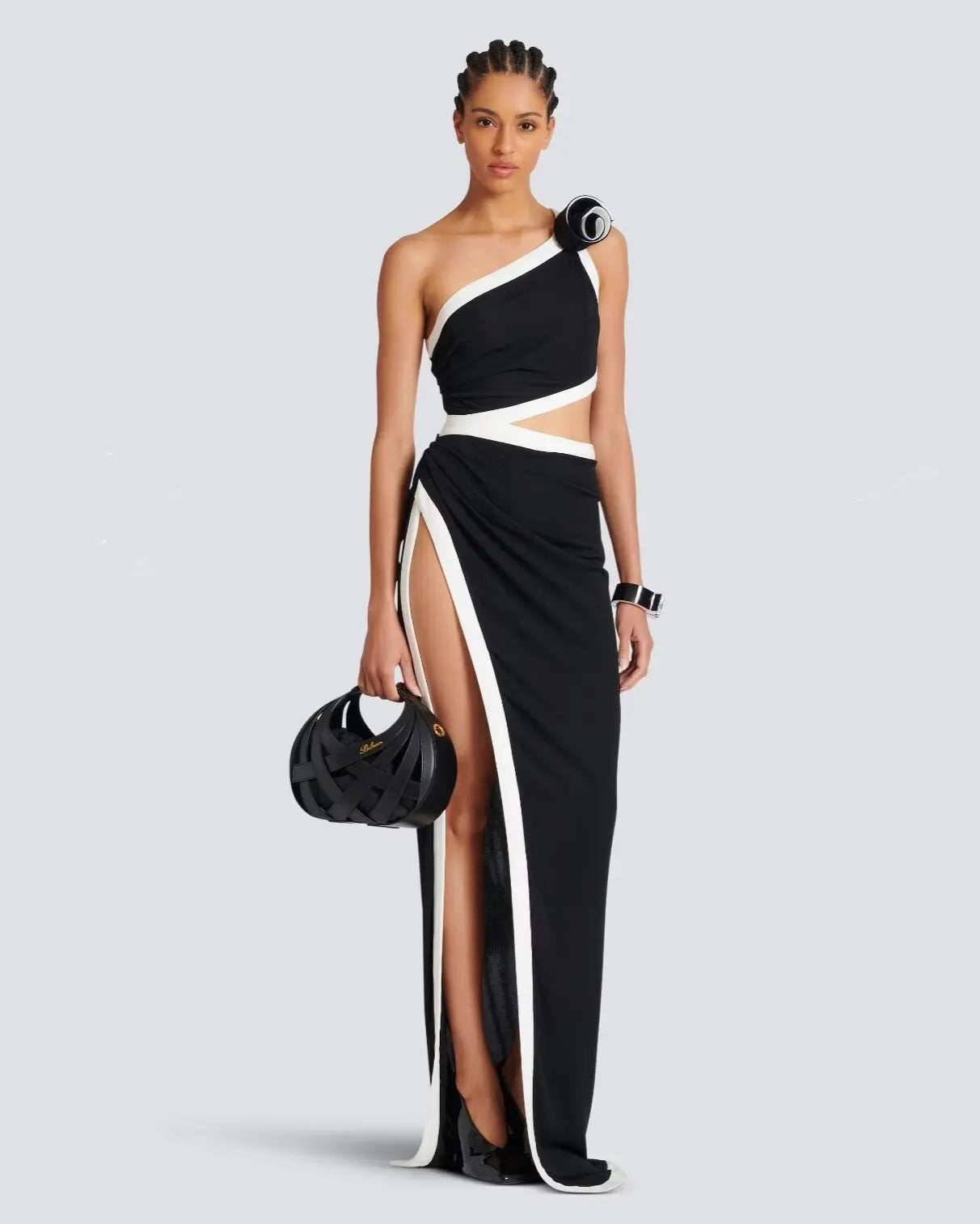 Novo vestido longo de bandagem bodycon com decote alto e mangas curtas, estilo Wpmen, sexy, de um ombro só, floral, para sessão de fotos de celebridades, vestido de festa à noite, verão 2024