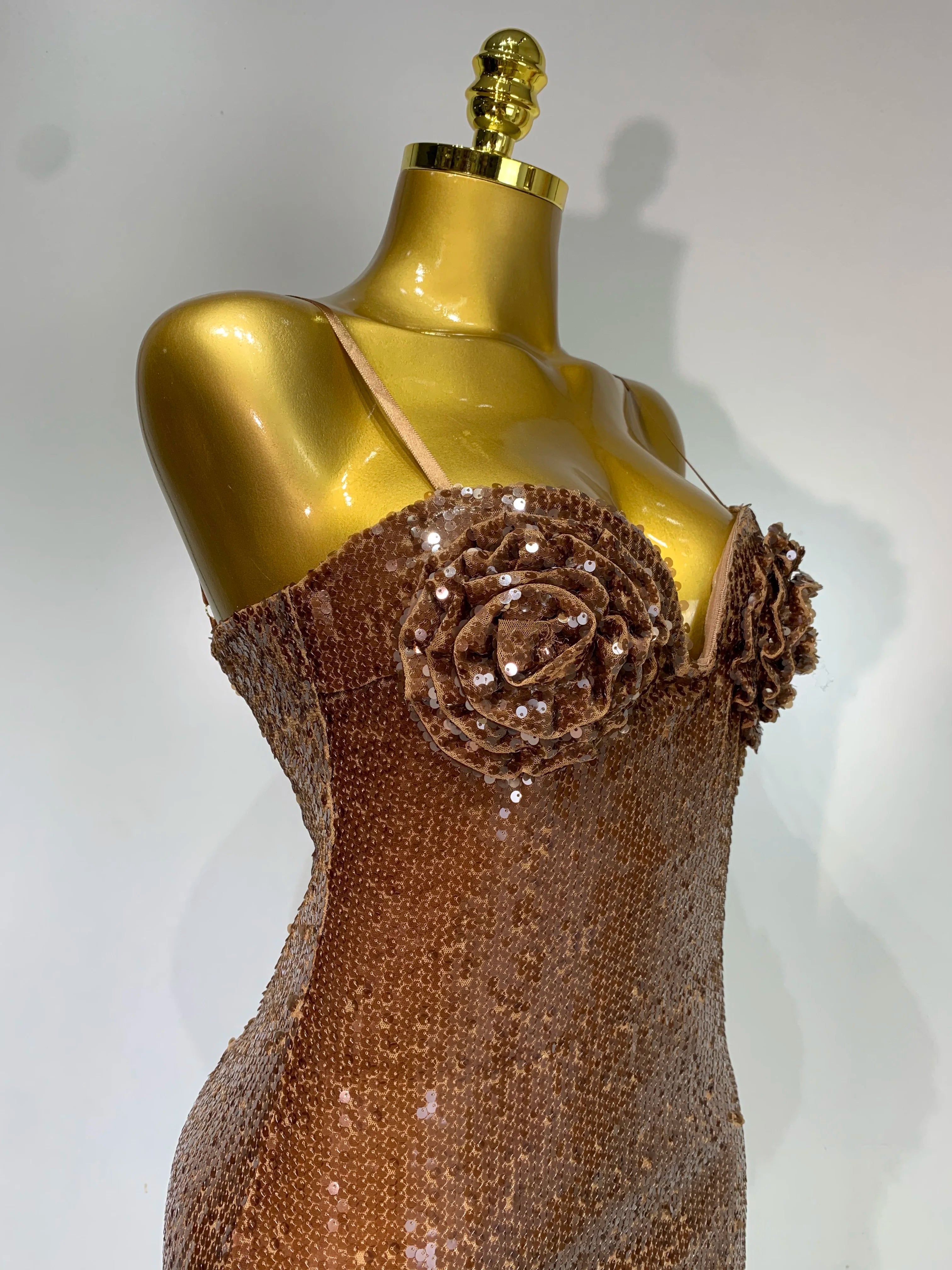 Women Luxury Sexy Sleeveless Backless Mesh Sequins Flower Brown Bodycon Maxi Dress Club Elegant Celebrity Evening Party Dress