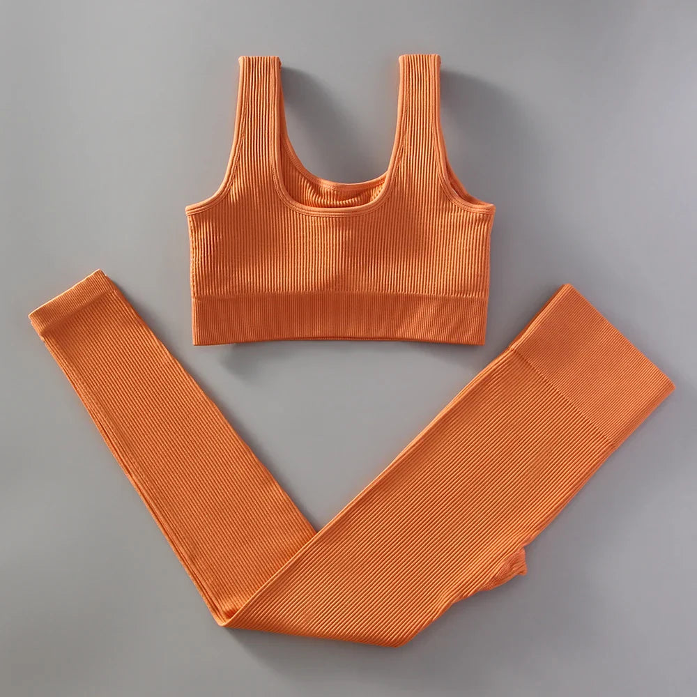 2Pcs White Yoga Clothing Sets Women High Waist Leggings Set Seamless Tracksuit Fitness Workout Outfits Gym Wear Girls Top orange CHINA
