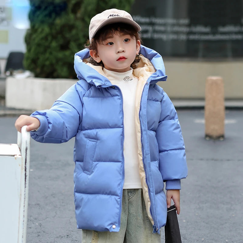 Winter boys girls plus velvet warm hooded jacket 2-9 years old Korean down overcoat thickening fashion children's clothing Photo Color 3