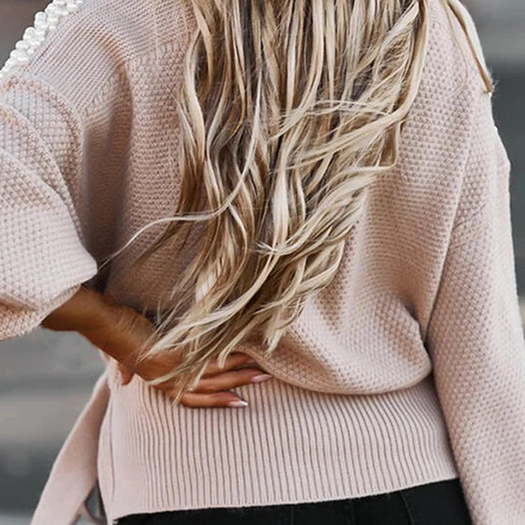 Women Pearls Sweater Cardigans Bowknot Knit Cardiagn Tops Plus Size Sweater Coat Short Outwear