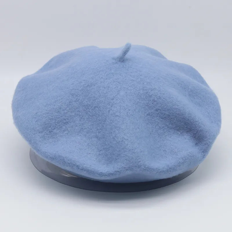 Wool Thick Berets Artist French Beret Women Painter Hat Girls Female Warm Walking Cap sky blue 55-57cm