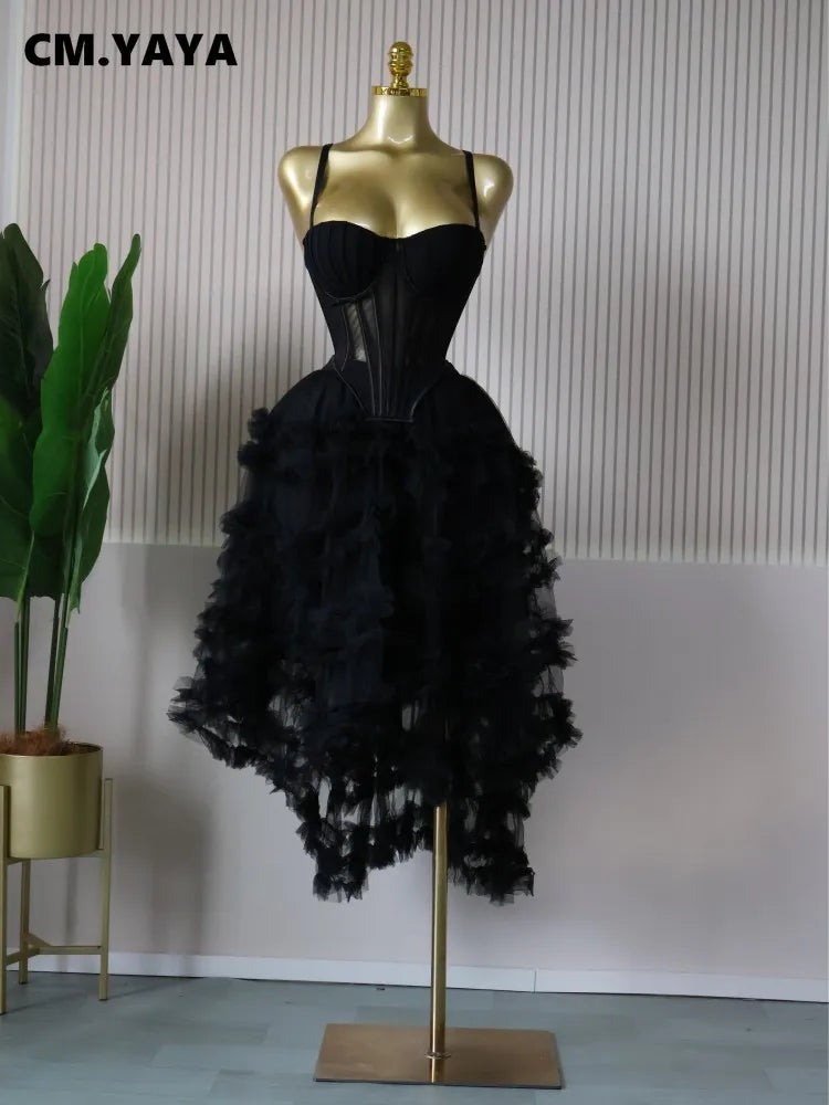 CM.YAYA Women's Dress Set Tunic Irregular Crop Top and Irregular Ball Gown Maxi Long Skirt Suit 2025 Two 2 Piece Set Outfits