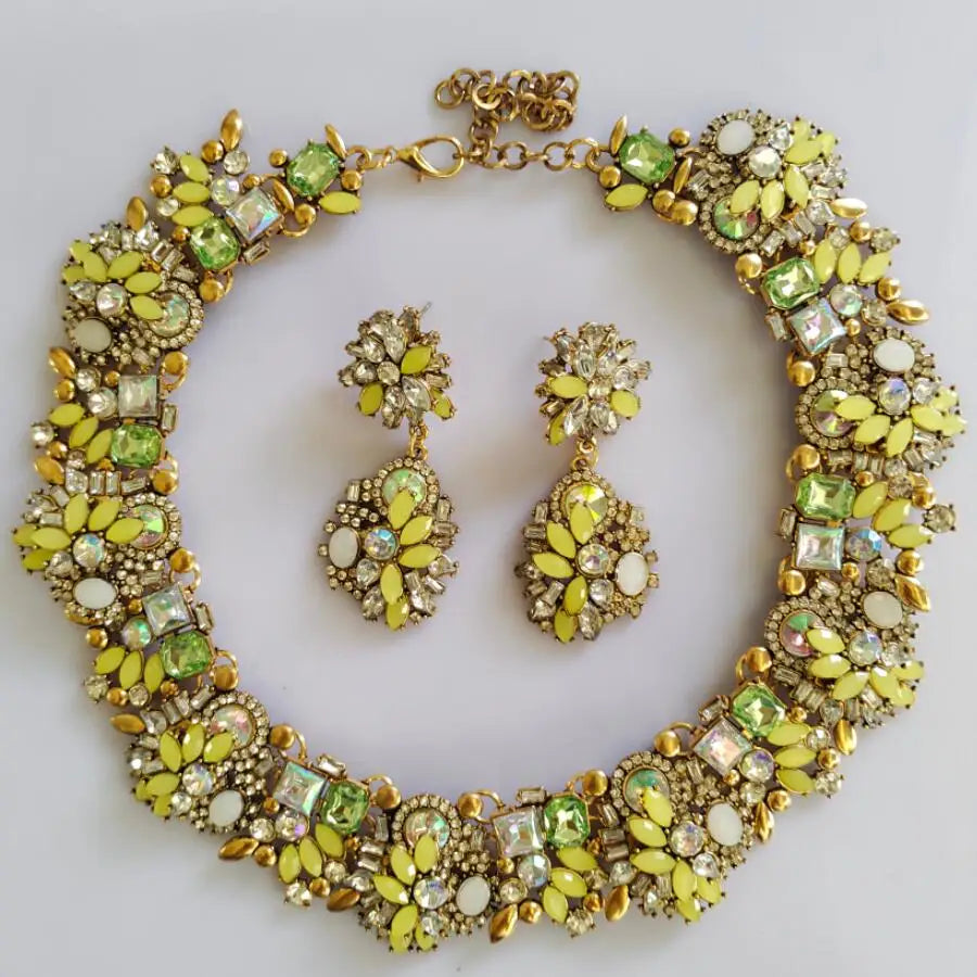 New Fashion Green Crystal Rhinestone Large Collar Big Big Choker Necklace Women Statement Indian Necklace Wedding Jewelry as show
