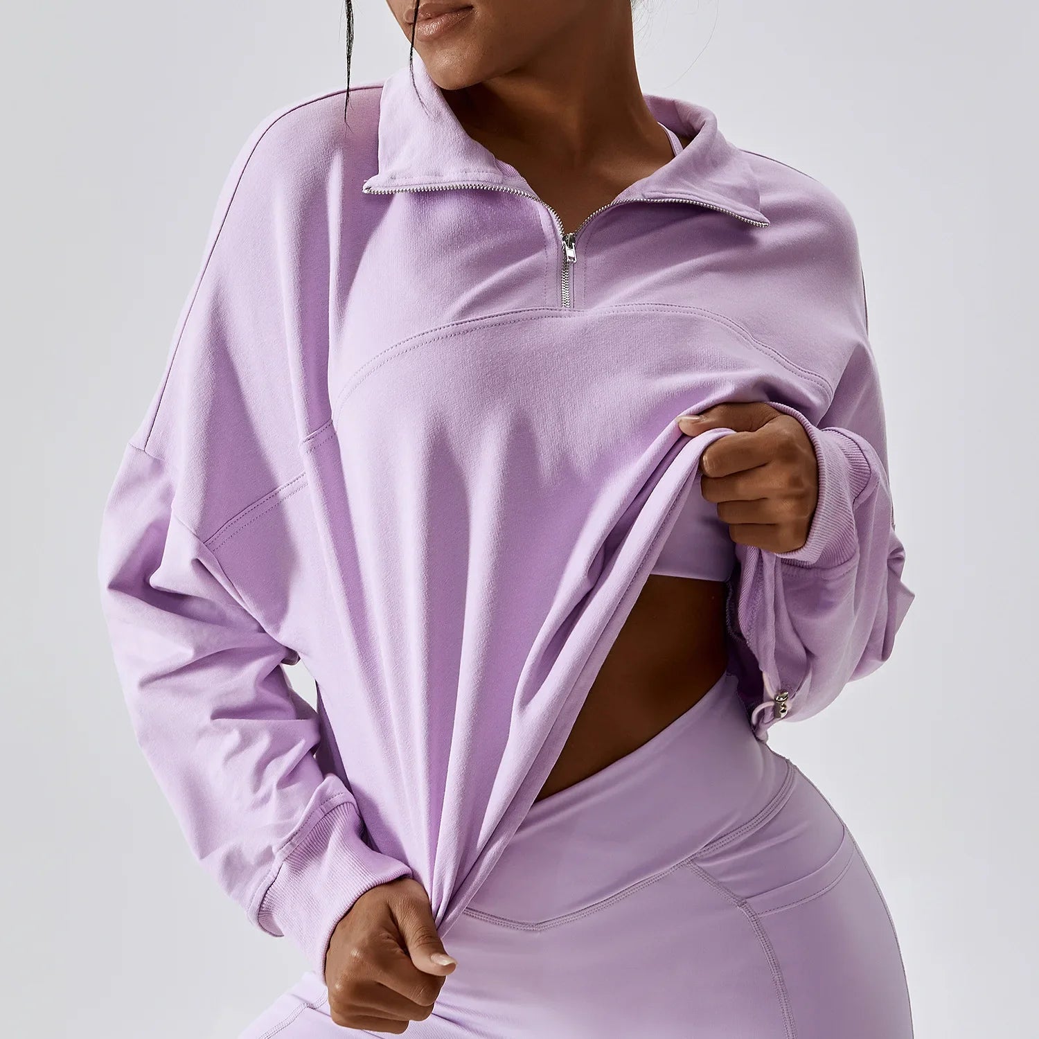New Autumn Winter Young Women Casual Loose Sweatshirt High Collar Workout Running Pullover Fitness Yoga Gym Sport Hoodie Female Purple
