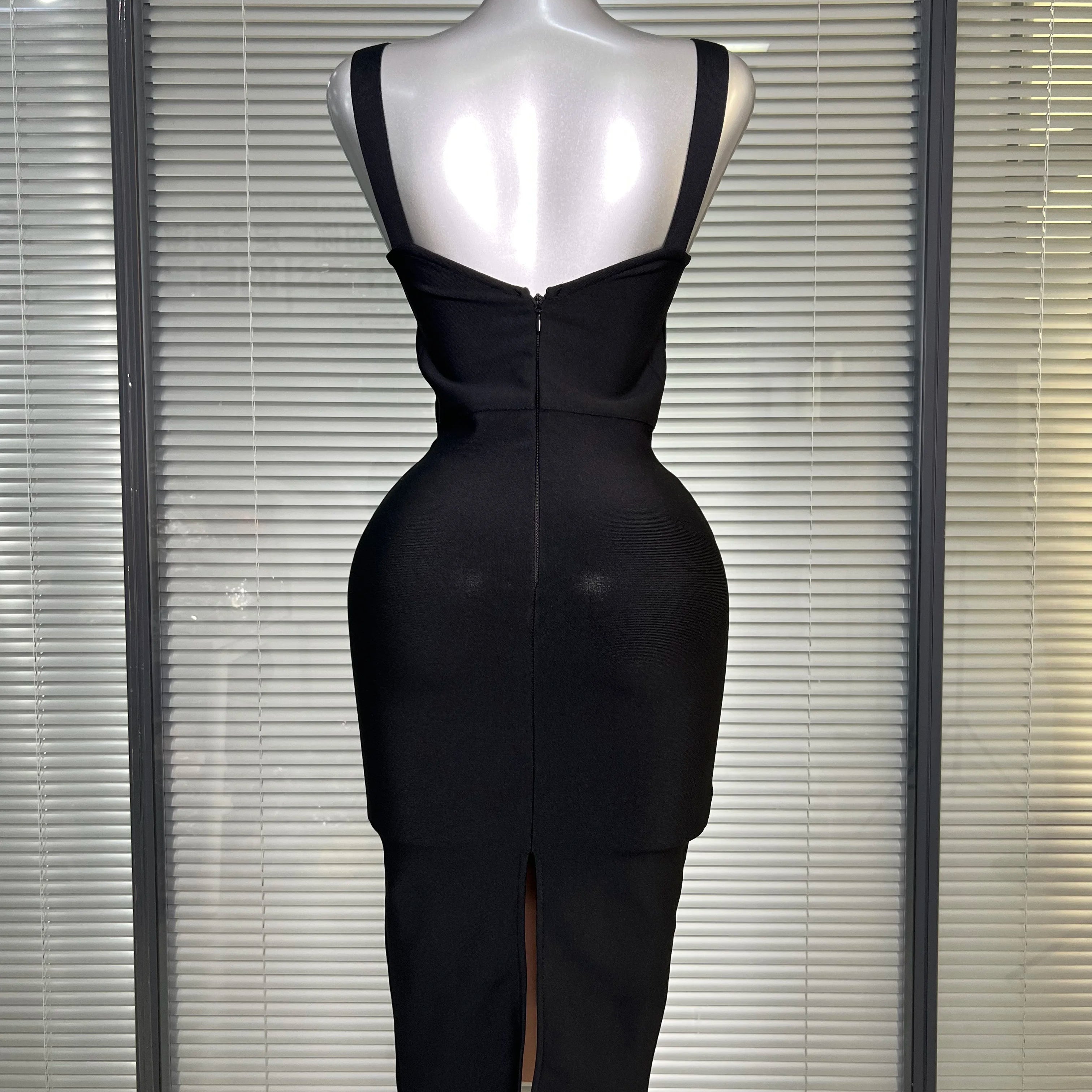 Vestido New INS Sexy Women Black Lace Midi Bandage Dress Celebrity Elegant High Street Knitted Bodycon Party Dress