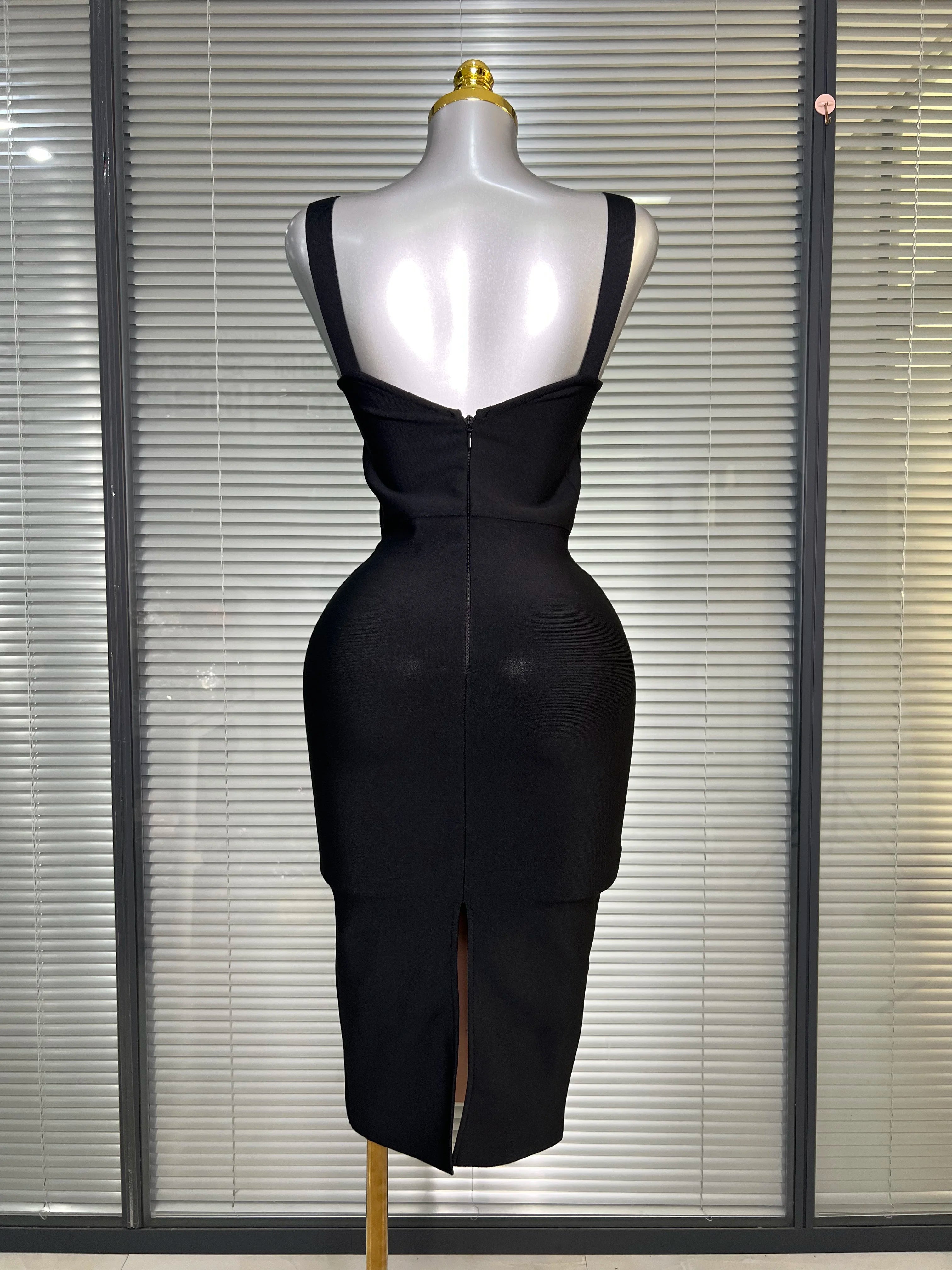 Vestido New INS Sexy Women Black Lace Midi Bandage Dress Celebrity Elegant High Street Knitted Bodycon Party Dress