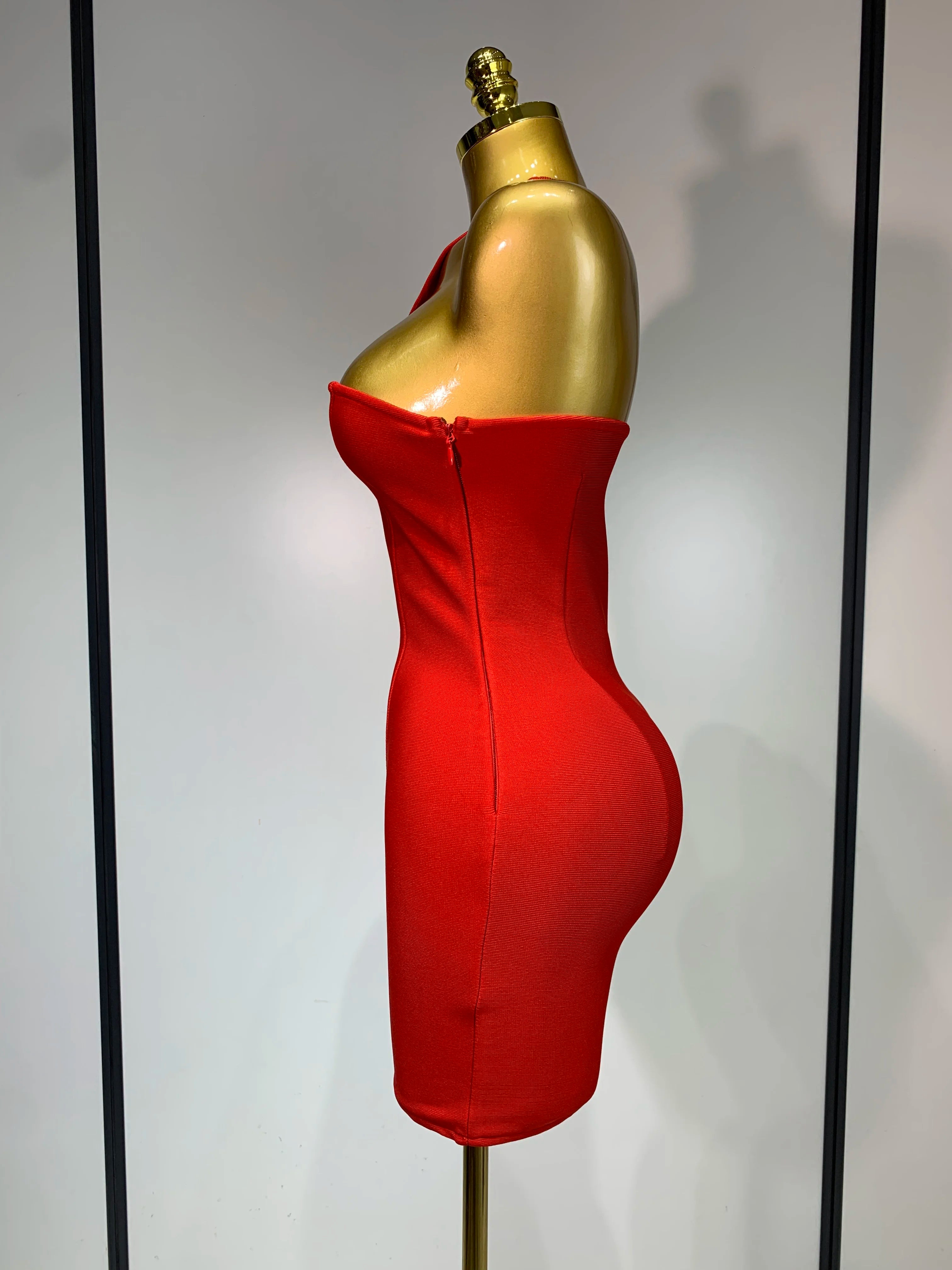 Luxury Birthday Dress Women Red Color Sexy One Shoulder Bodycon Bandage Mini Dress Celebrate Club Party Evening Fashion Dress