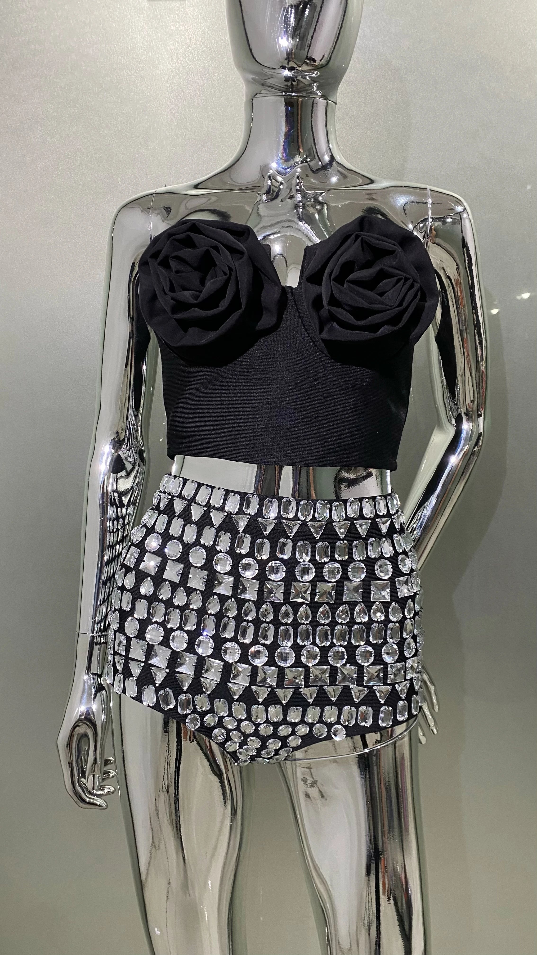 STOCK Stylish Sexy Woman Item Stereoscopic Flowers Strapless Top Summer Party Music Festival Vestido Holiday Vocation Outfit