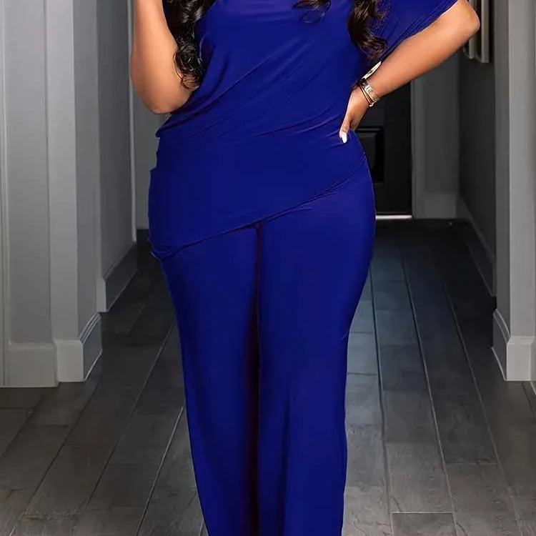 Plus Size Woman Clothing Summer Suit with Pants Casual Loose 2 Piece Sets Trousers and Top Solid Color Wholesale Dropshipping