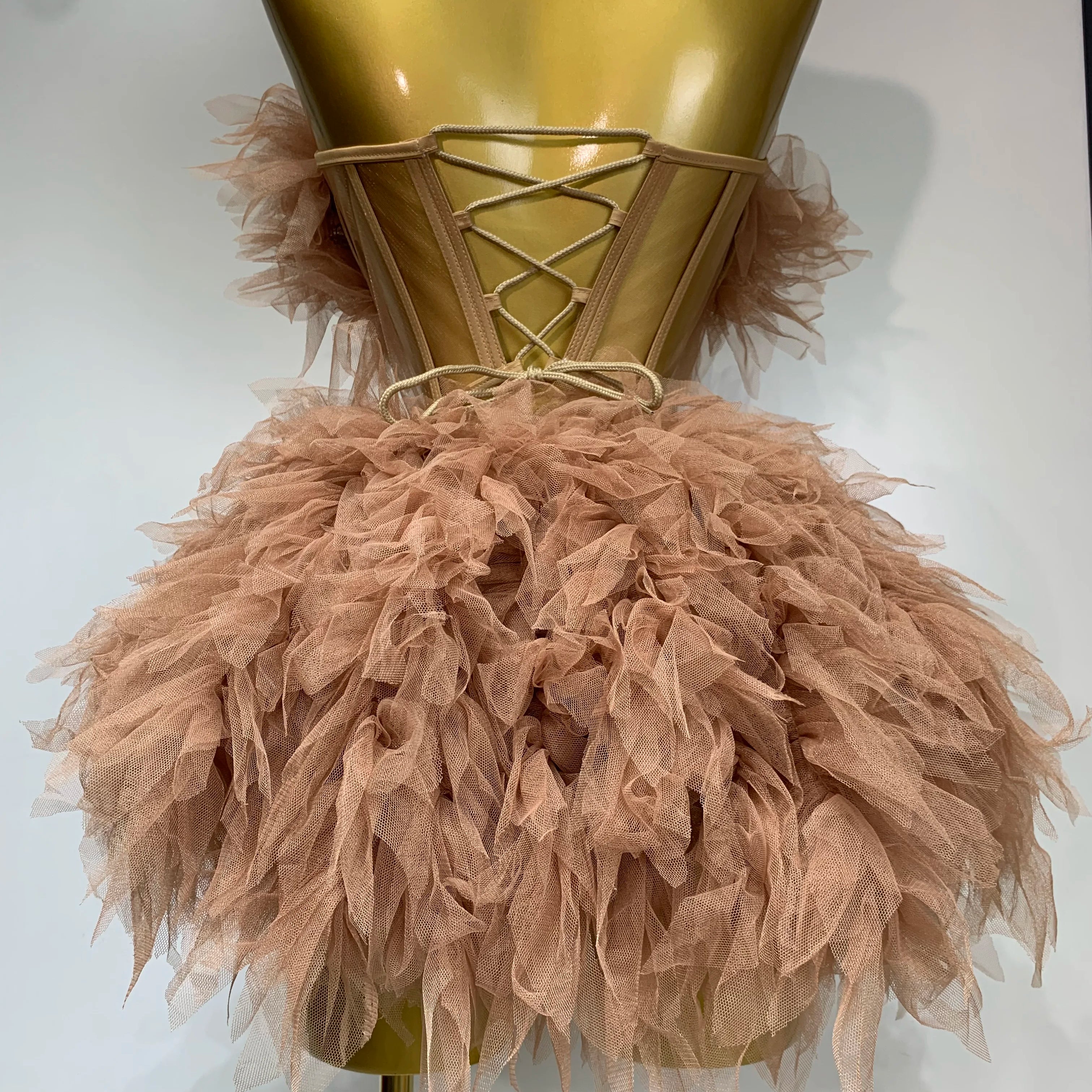 Women Sexy Strapless Two Pieces Set Prom Gown Mini Dress Celebrate Nightclub Party Performance Costume Singer Stage Wear