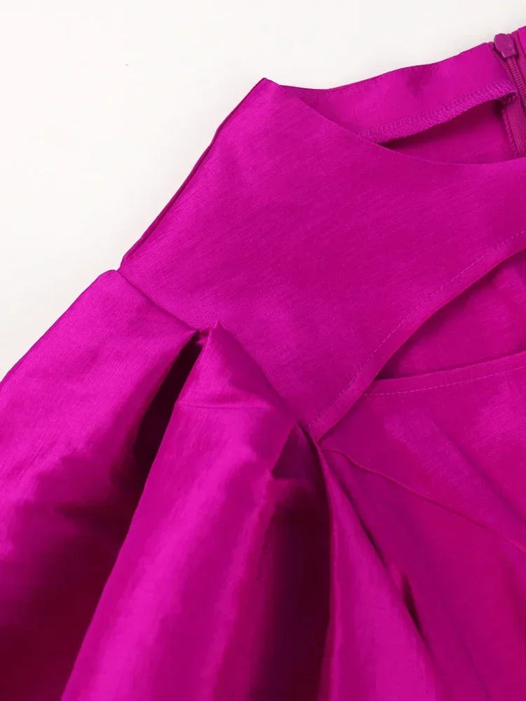 Elegant Women Long Dresses 2024 Party Event Shiny Sexy Puff Sleeve Cut Out Bodycon Summer Dress Fuchsia Birthday Celebrity Gowns