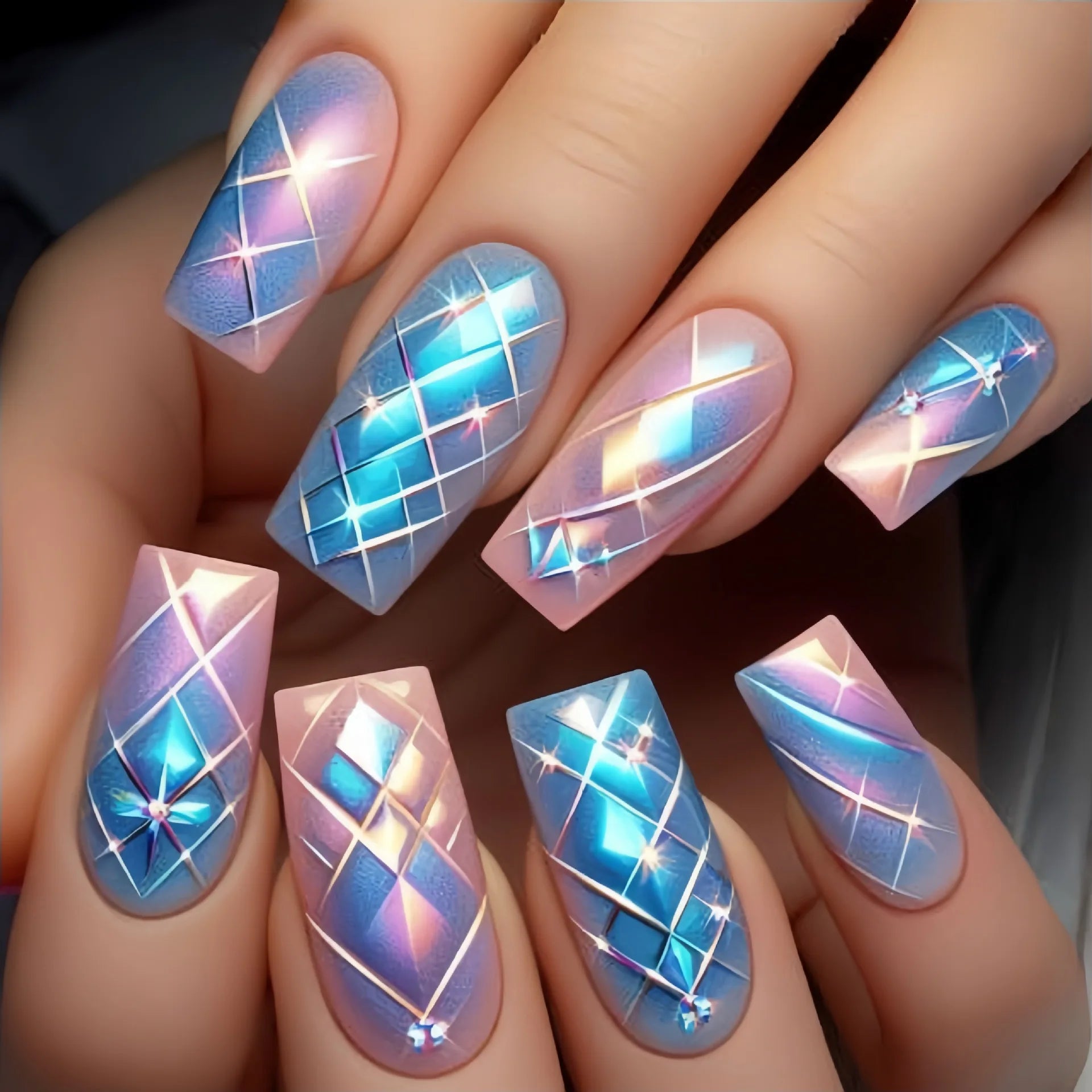 24Pcs Dark Gradient Press on Nails Medium Length Ballet Coffin Fake Nails Dreamy Butterfly Flowers False Nails Sweet Cool Nail