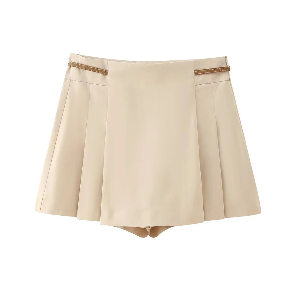 Spring/Summer Women's Fashion New Style with Belt Decoration Top&Trouser Skirt Set light yellow