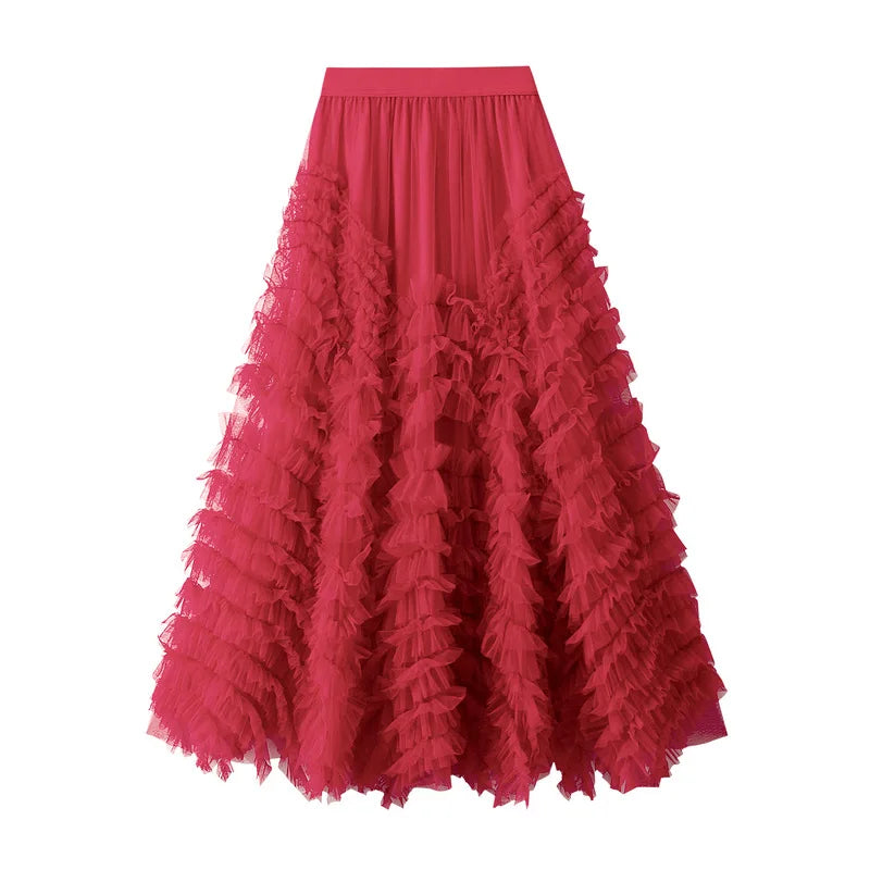 Luxury Fairy Fungas A-line Solid Maxi Long Tulle Skirts Pink Blue Red One Size
