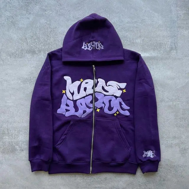 New Halloween Street Plus Loose Pink Printed Zipper Hoodie Hip Hop Fashion Friends Party Dress Y2K Clothes Purple