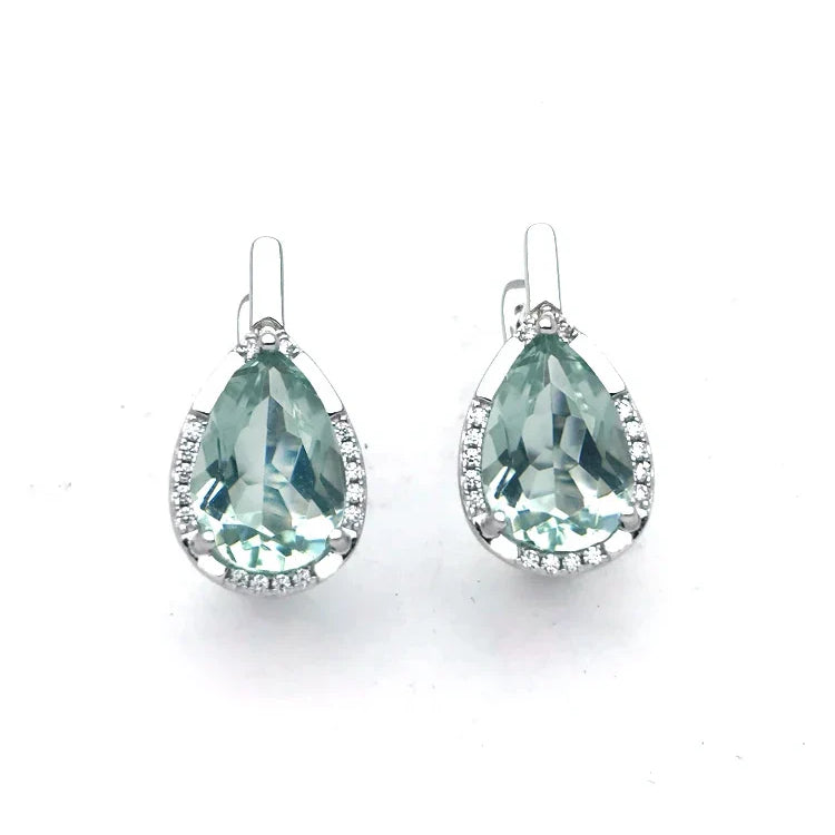 CSJ Elegant Natural Green Amethyst Earring Sterling 925 Silver Pear 8*12 Cut 10mm 5Ct Fine Jewelry for Women Lady Party Gift Box green