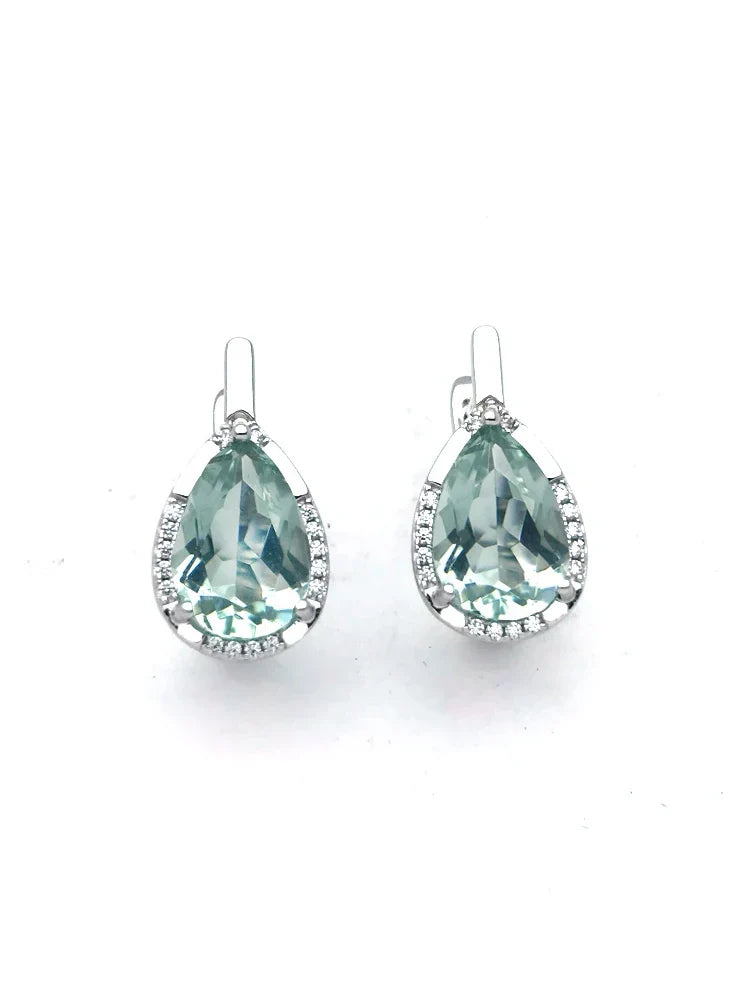 CSJ Elegant Natural Green Amethyst Earring Sterling 925 Silver Pear 8*12 Cut 10mm 5Ct Fine Jewelry for Women Lady Party Gift Box green