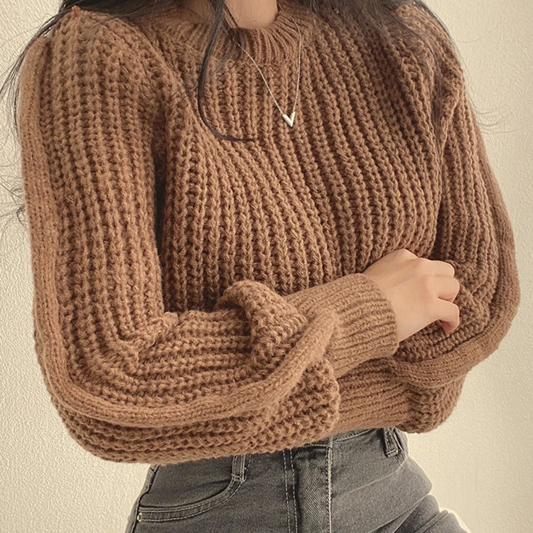 Vintage Harajuku Lantern Long Sleeve Women Sweater Casual Korean Autumn Winter Knitwear Soft Warm Tops Chic Solid Femme Sweater