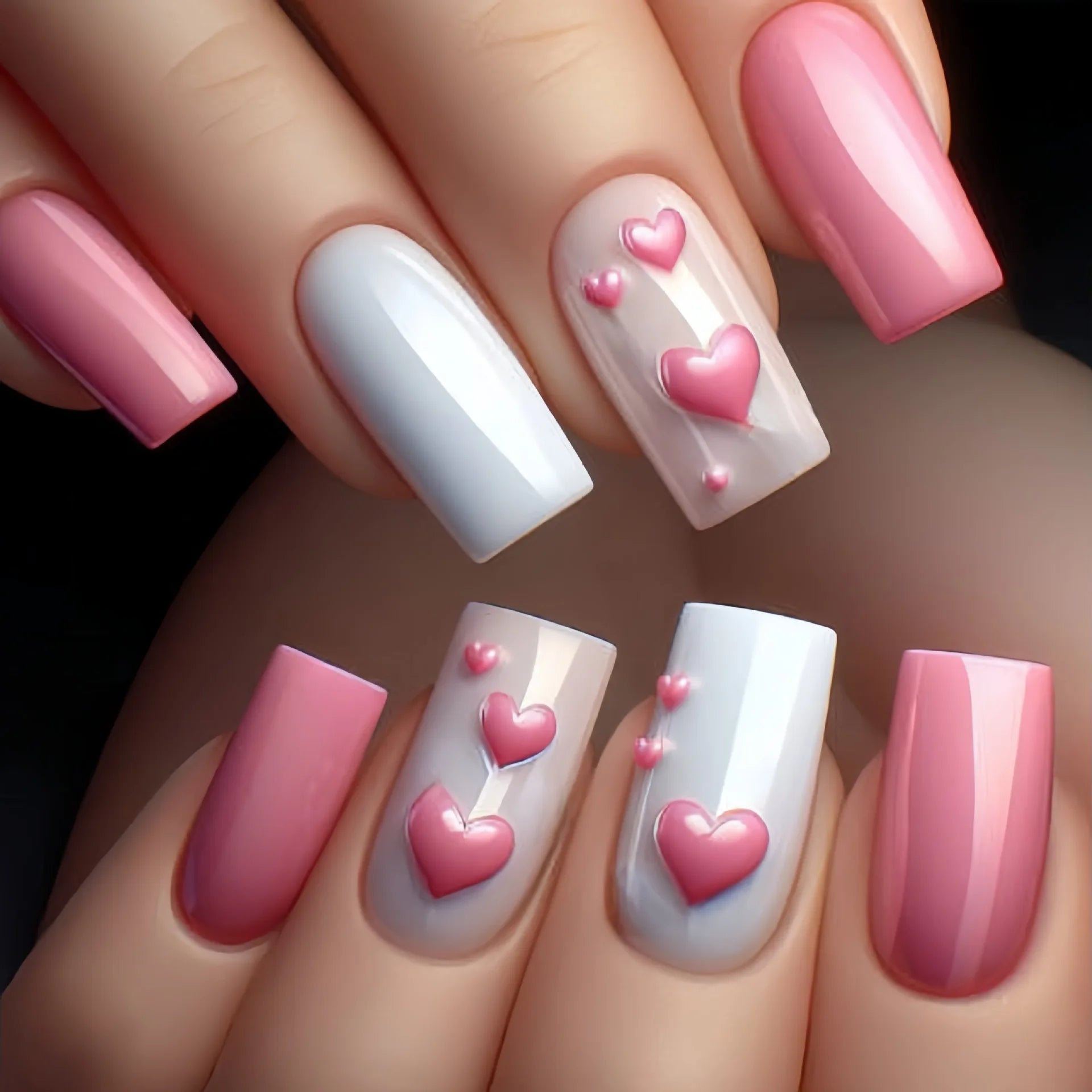 24Pcs Mid-length Ballet Press on Nails Red Valentine's Day Design Fake Nails Love Rose Pattern Nail Tips Wearable False Nail Art