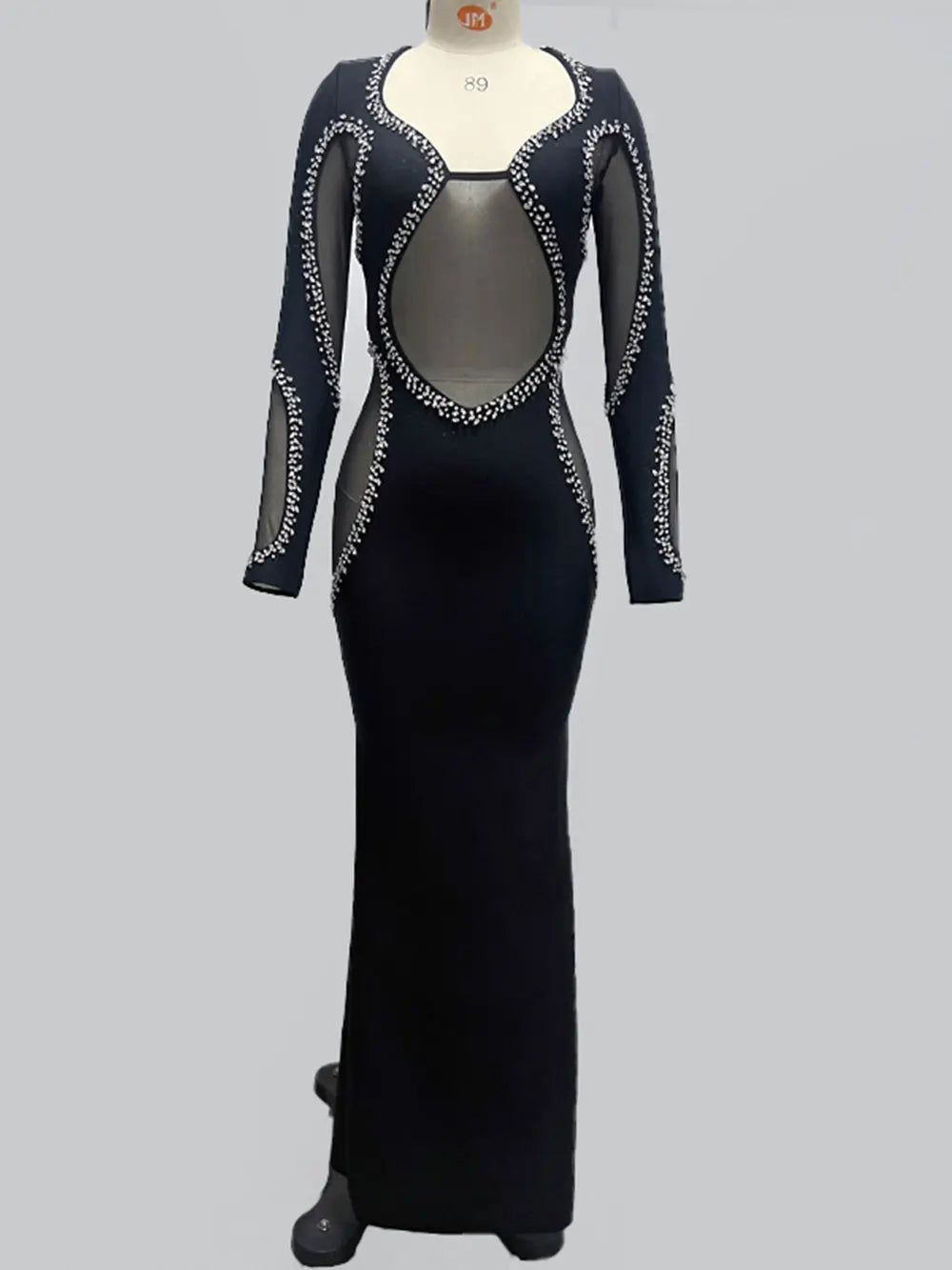 2024 Autumn Women's Light Luxury Diamond Mesh Patchwork Bandage Dress Long Sleeve Bodycon Tail Dresses Evening Party Vestidos