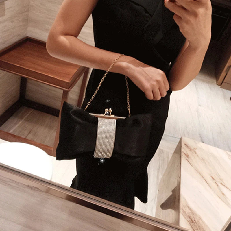 Woman Evening Bag Rhinestone Clutch Crystal Dinner Clutch Wallet Wedding Purse Party Banquet Black Butterfly