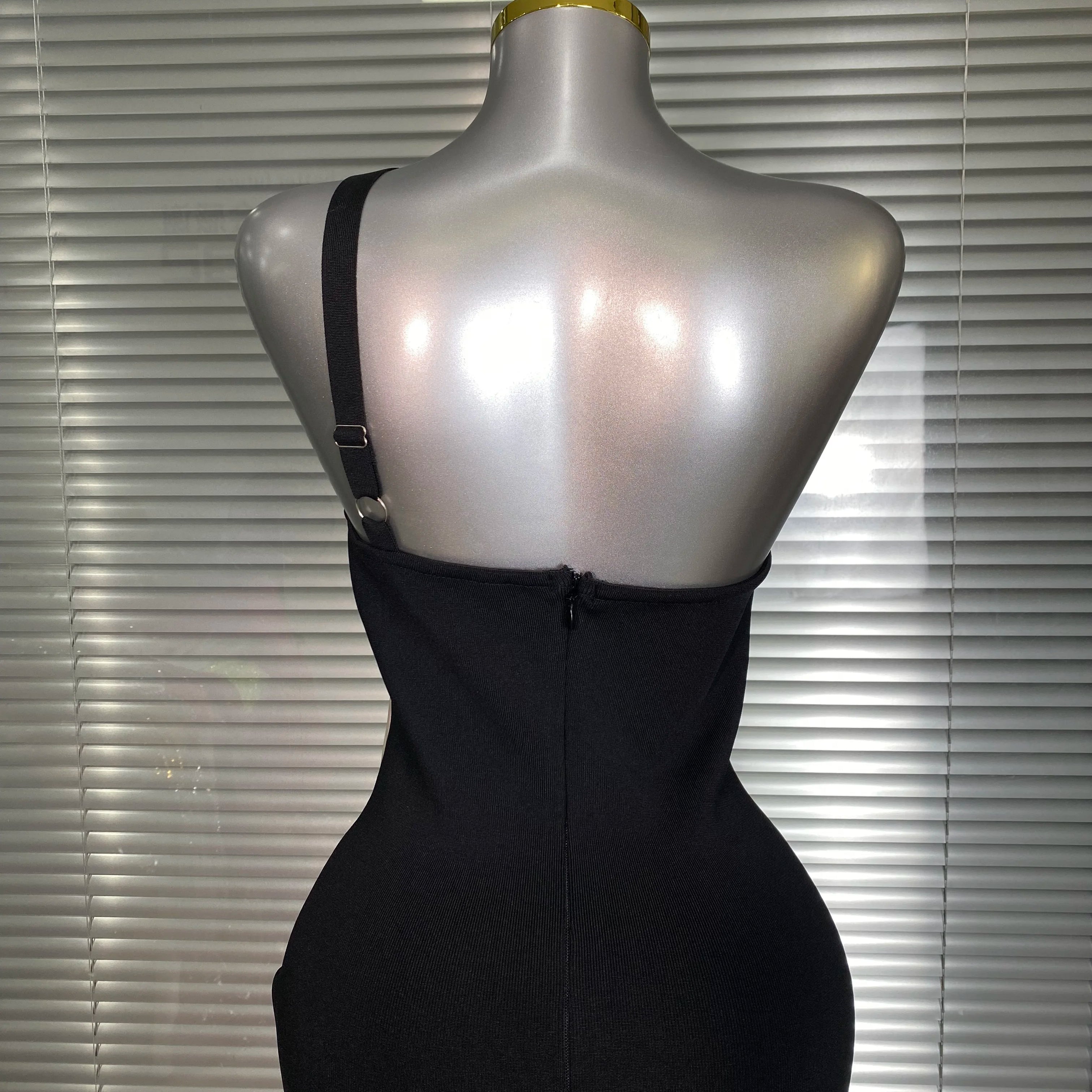 Summer New 2025 Women Black One Shoulder Long Bodycon Bandage Dress Green Flower Crystal Evening Party Dress Vestido