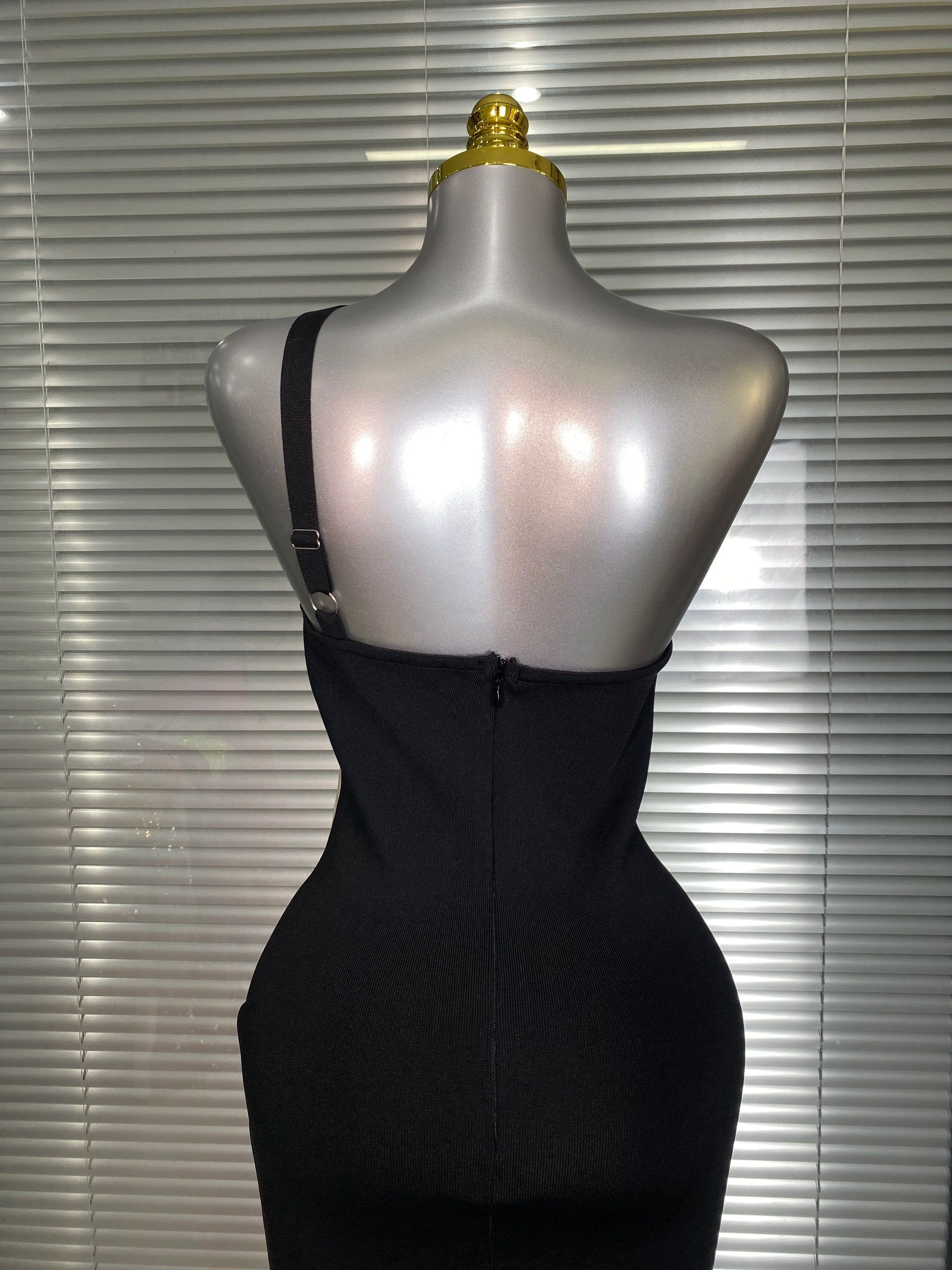 Summer New 2025 Women Black One Shoulder Long Bodycon Bandage Dress Green Flower Crystal Evening Party Dress Vestido