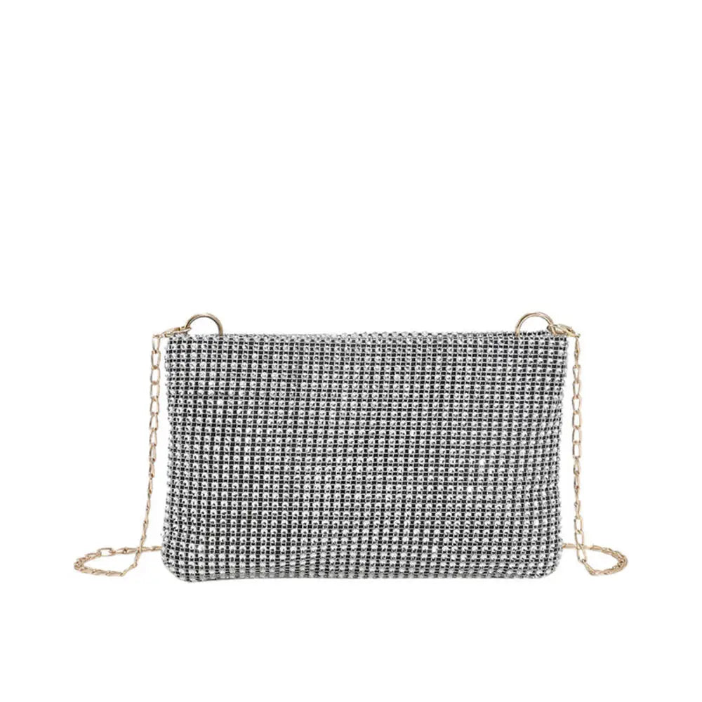 1Pc Elegant Women Rhinestones Evening Clutch Handbags Fashion Shiny Dinner Party Wedding Purses Shoulder Underarm Bag for Women Silver-22x14x3cm