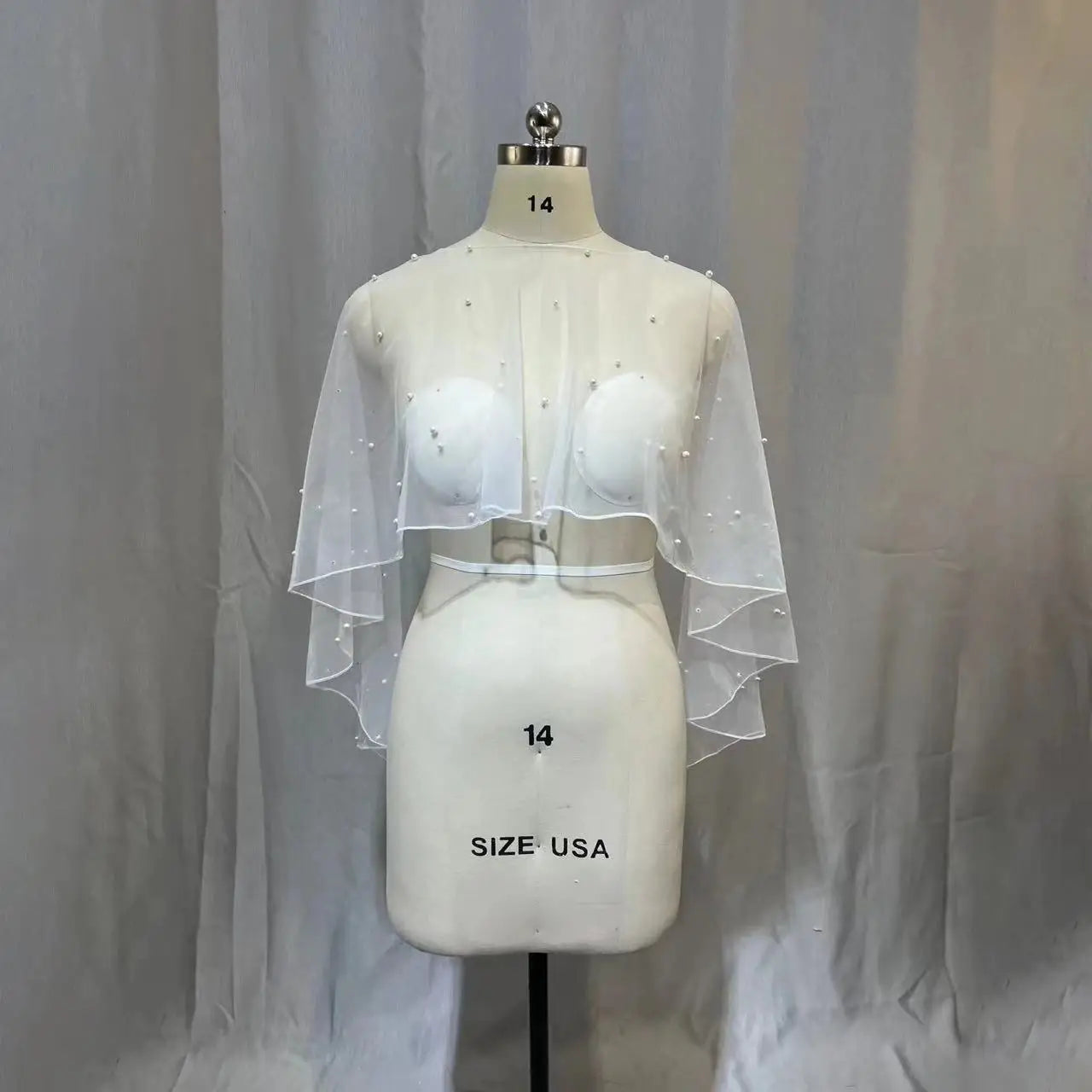 Wedding Accessories Bolero Bridal Cloak Pearls Wedding Cape short front long back Women Wrap Cape Evening Wrap Shawl