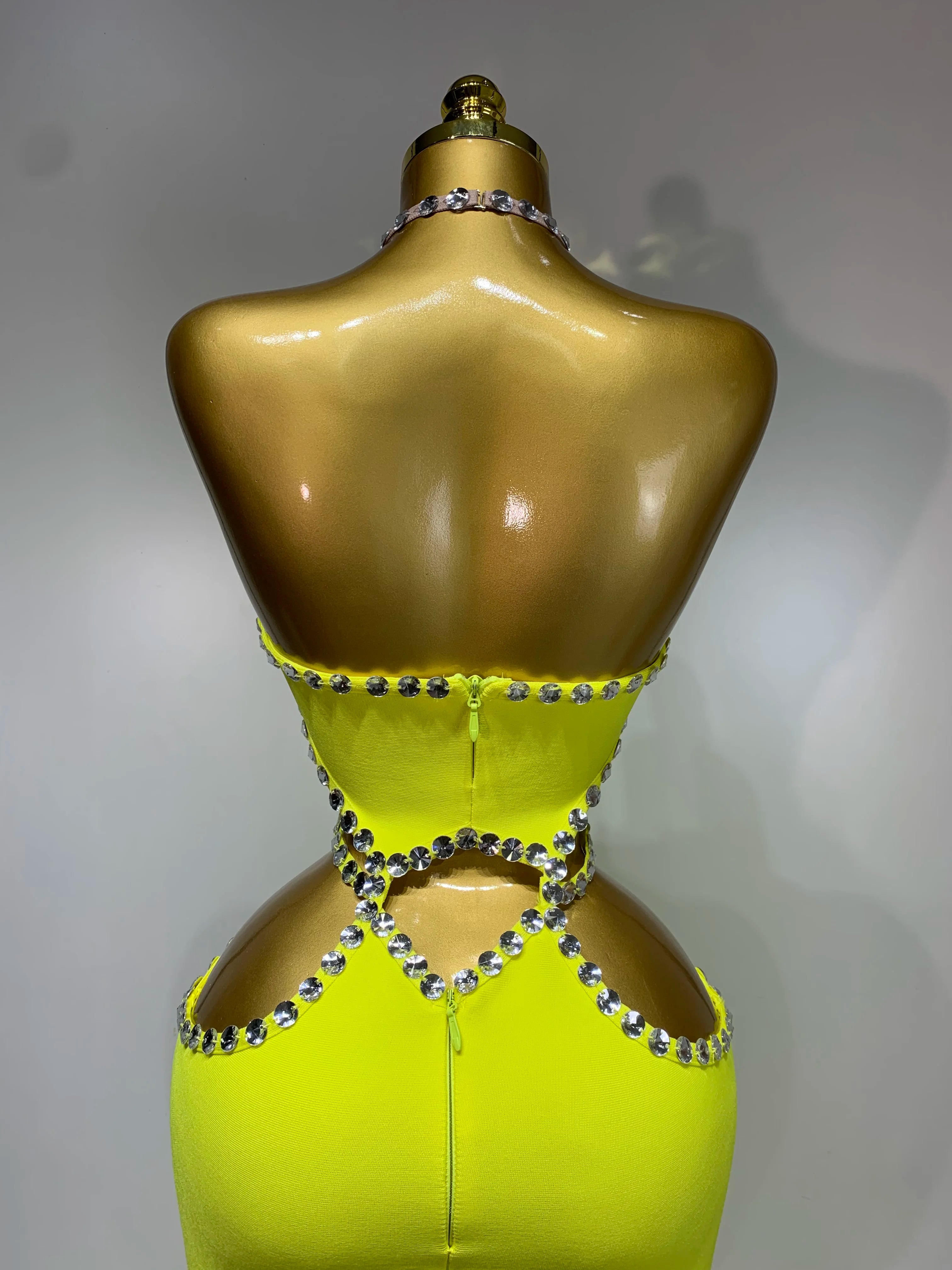 Women Luxury Sexy Backless Halter Beading Maxi Long Lemon Yellow Bandage Dress 2025 Elegant Evening Club Birthday Party Dress