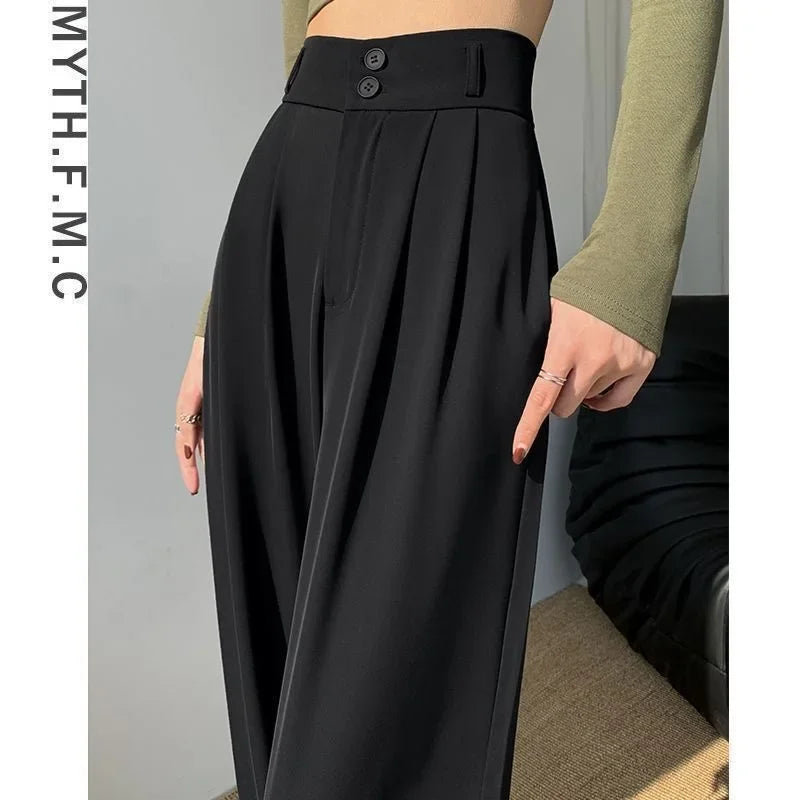 Women’s Wide Leg Pants Women Korean Style High Waist Black Trouser Office Ladies Fashion Loose Grey Suit Trousers Streetwear black