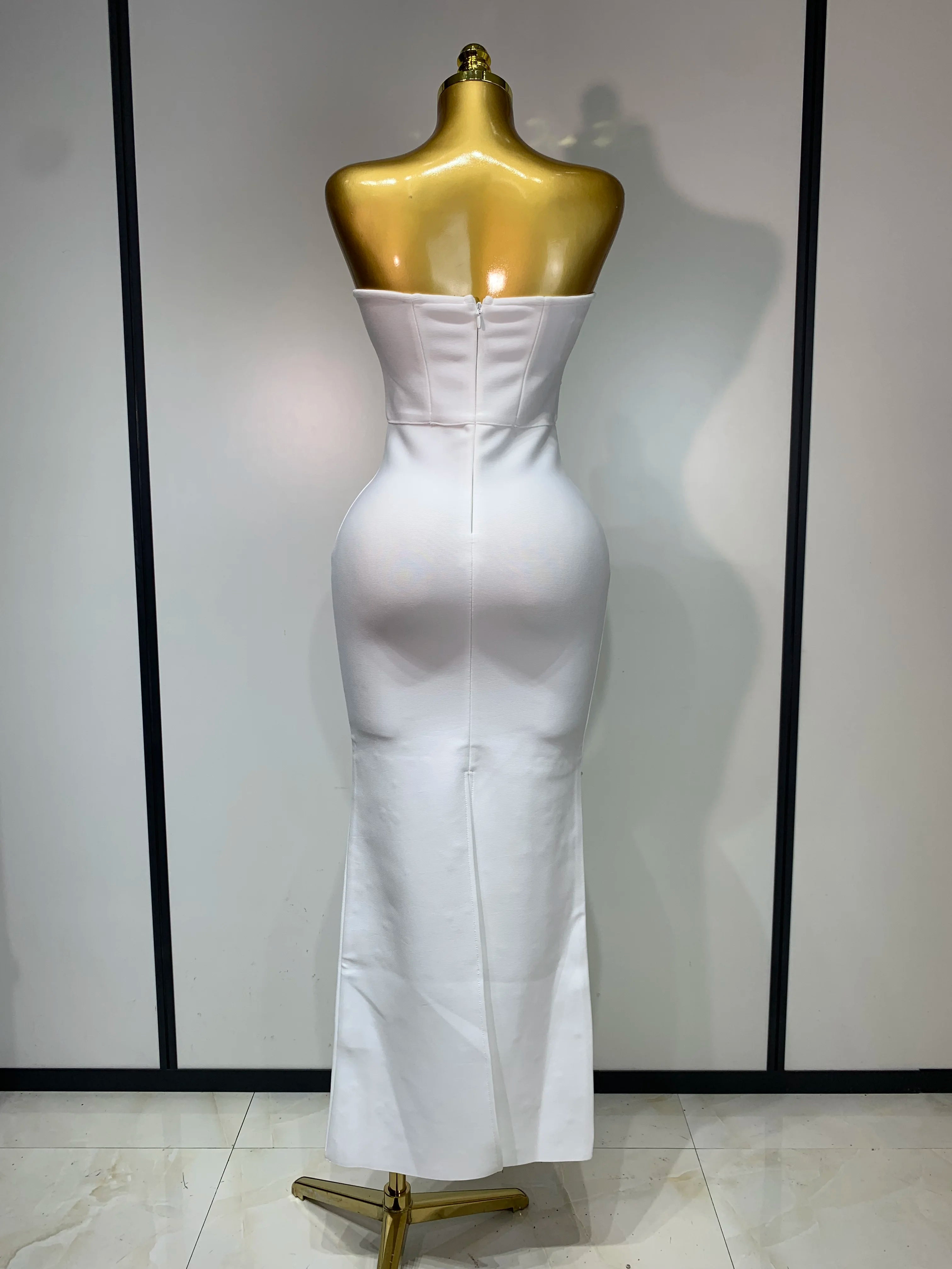 Luxury Rhinestone Sexy Strapless Backless Long Bodycon Bandage Dress 2025 White Elegant Evening Party Birthday Club Dress