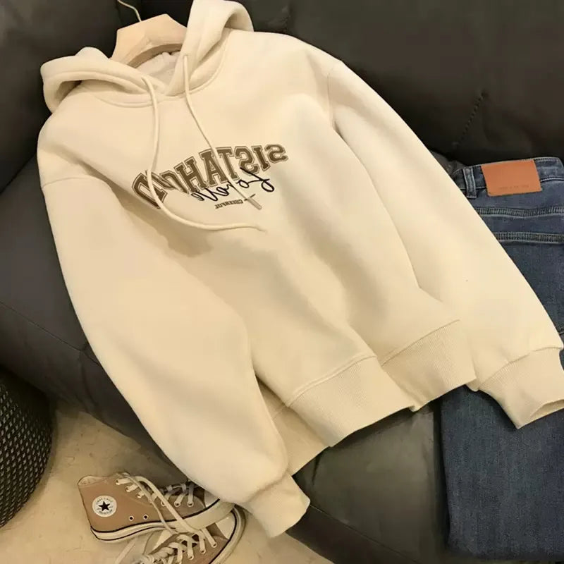 Women's Sweater New Autumn And Winter American Vintage Wide Print Sweatshirt Apricot