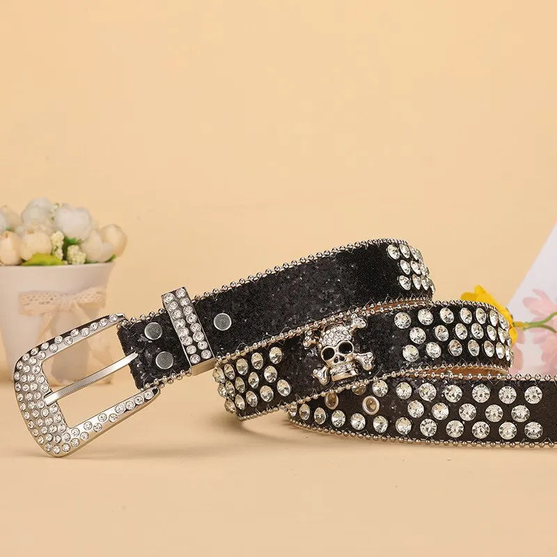Halloween Belt Ladies Skull Rhinestone Belts European and American Style Women Stretching Denim Outdoor Style Belt