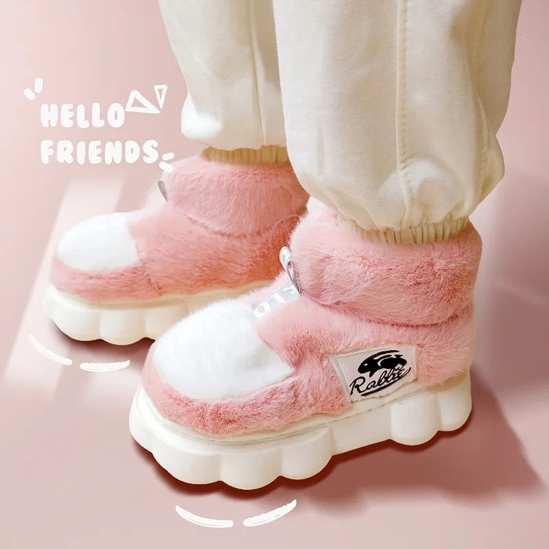 Women Warm Cotton Shoes Couples Winter Home Slippers Soft Plush Thick Sole Fluffy Footwear Female Male Indoor Street Snow Boots