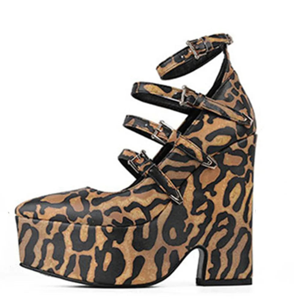 YJXKJY 2023 Spring Autumn Women's Shoes Super High Heel Party Fashion Mary Jane Thick Sole Buckle Show Nightclub Ladies Shoes pink satin