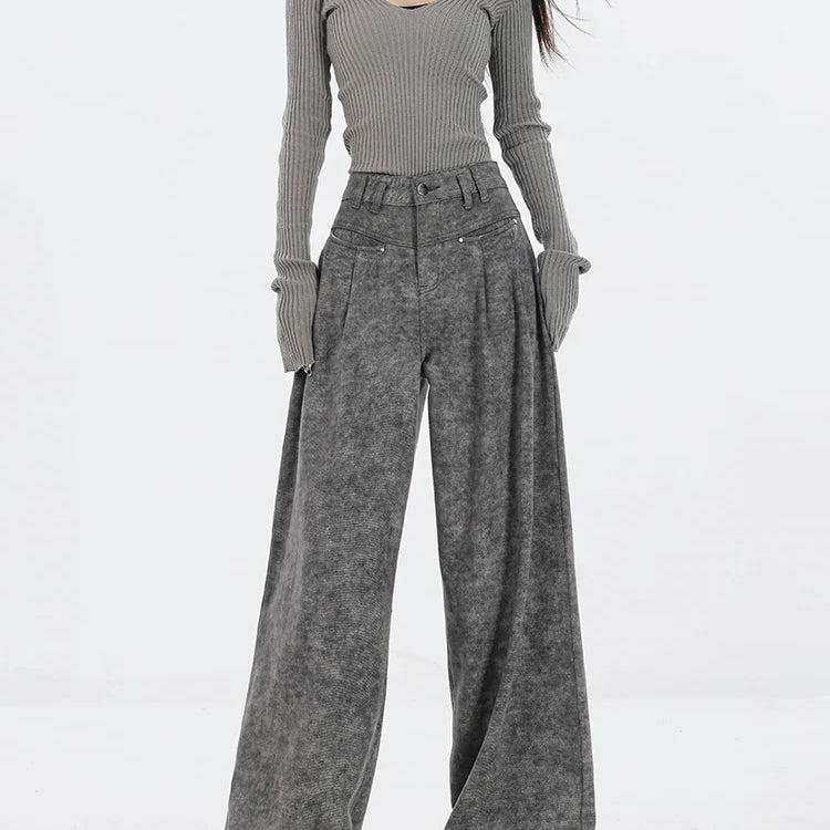 Spring Women's Casual Y2K Grunge Punk Style Denim Trouser American Retro High Waist Straight Jeans Pockets Hip-hop Pants
