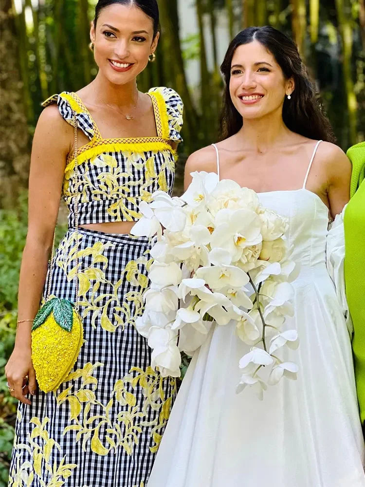 Summer Chic Printed Patchwork Skirt Suit Women Fashion Sling Ruffles Top Printting Set New Elegant Female Streetwear Sets