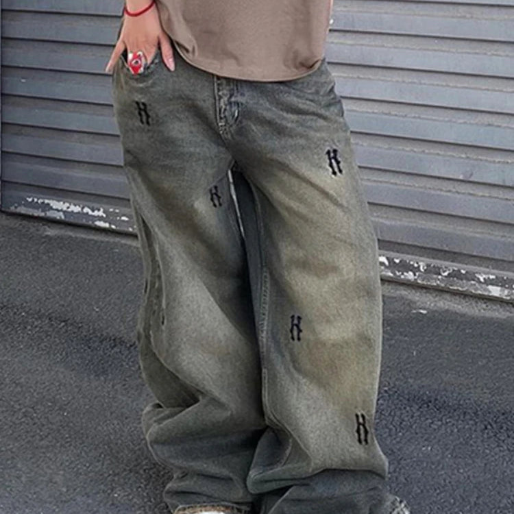 Street 90s Letter Printed Y2k Low Waist Jeans Vintage Baggy Jeans Women Casual Denim Pants Female Sexy Bottom Retro