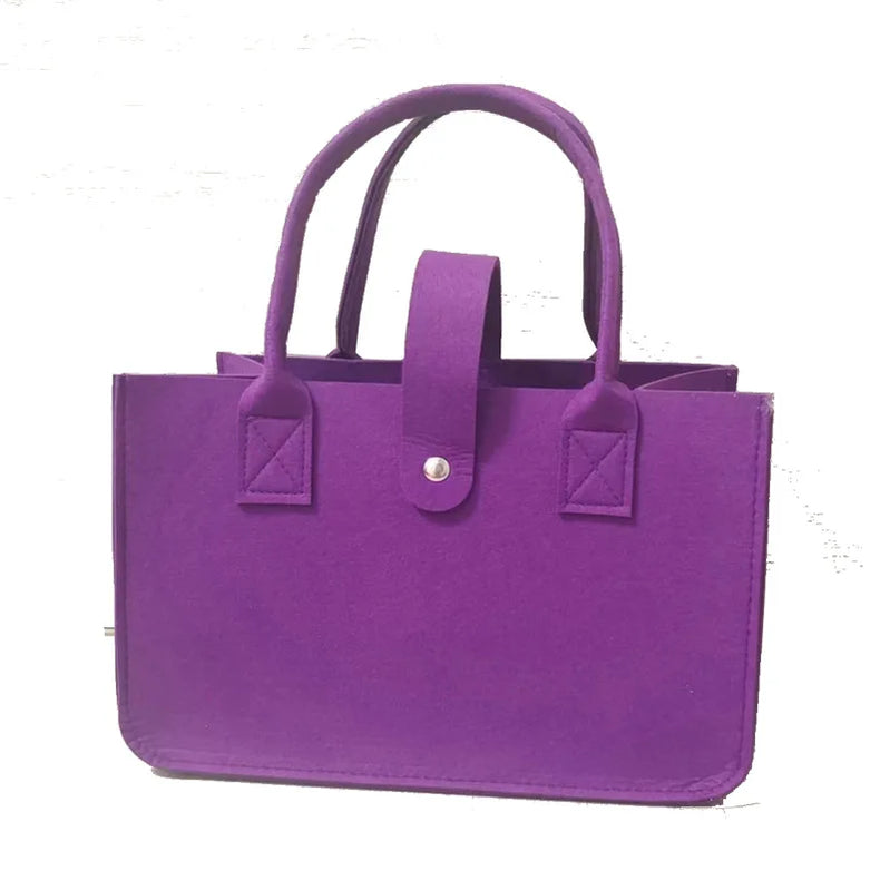 Fashion Women Winter Bag Felt Cloth Hand Bag Female Large Capacity Tote Bag Ladies Solid Color Travel Shopping Purses deep purple