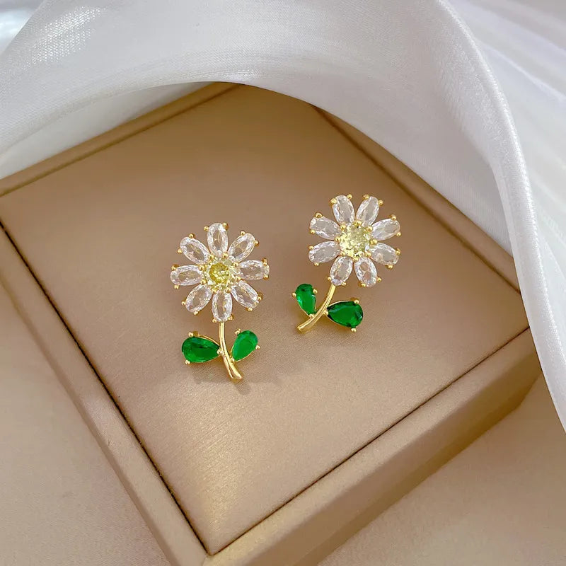 316L Stainless Steel Crystal Flower Pendant Necklace Earrings For Women Girl Fashion New Jewelry Set Lady Gift Party E4987