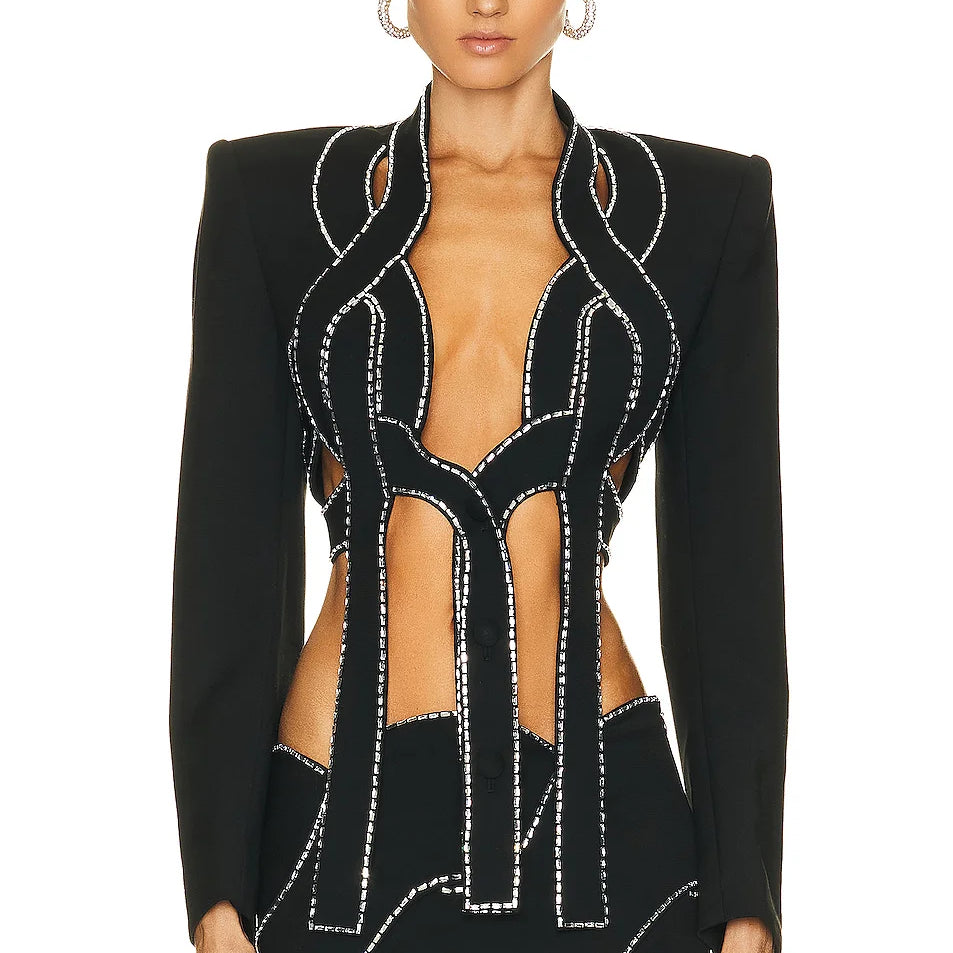 Women Long Sleeve Sexy Tops Bodycon Skirt Mini Set Rayon Bandage Fashion High Street Women's Set