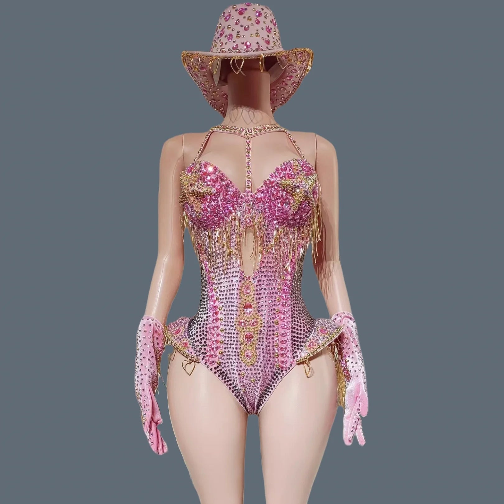 Luxury Women Crystals Tassel Bodysuit Set Cowboy Night Party Jumpsuit Stage Show Outfit Festival Celebrate Sexy Wear Hongding