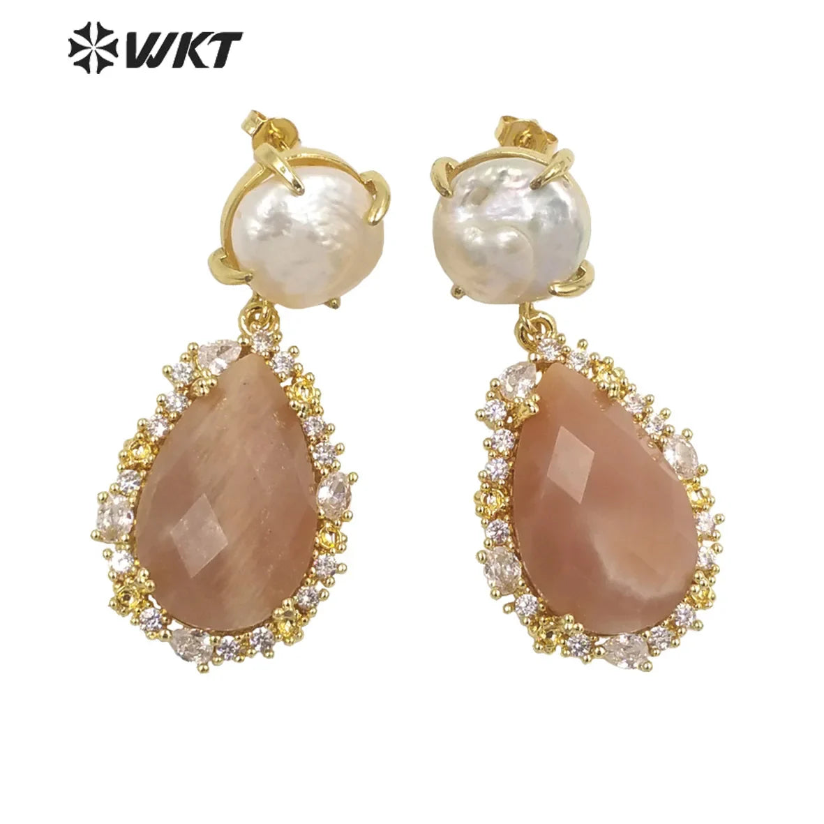 WKT-E698 WKT 2022 Elegant gift earrings new style gemstone gold-plated Earrings Retro party accessories jewelry trend new sun stone