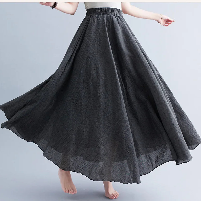 Fashion Cotton Linen Clothes Women Skirts Maxi Y2k Elegant Beach Saia Ropa Mujer Casual Vestido Boho Long Skirt Faldas Harajuku Dark Gray
